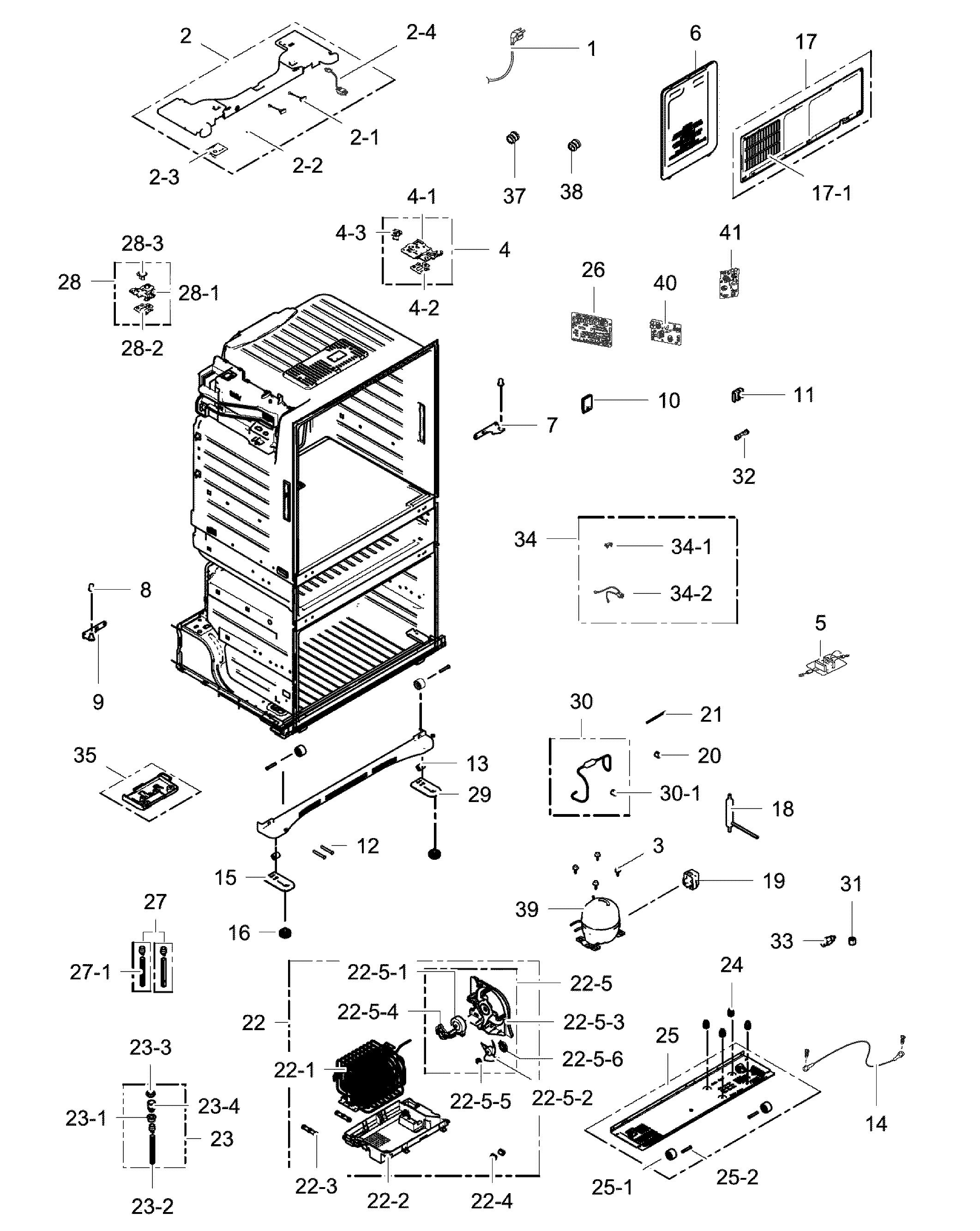 Samsung RF25HMEDBSR/AA-00 cabinet assy diagram