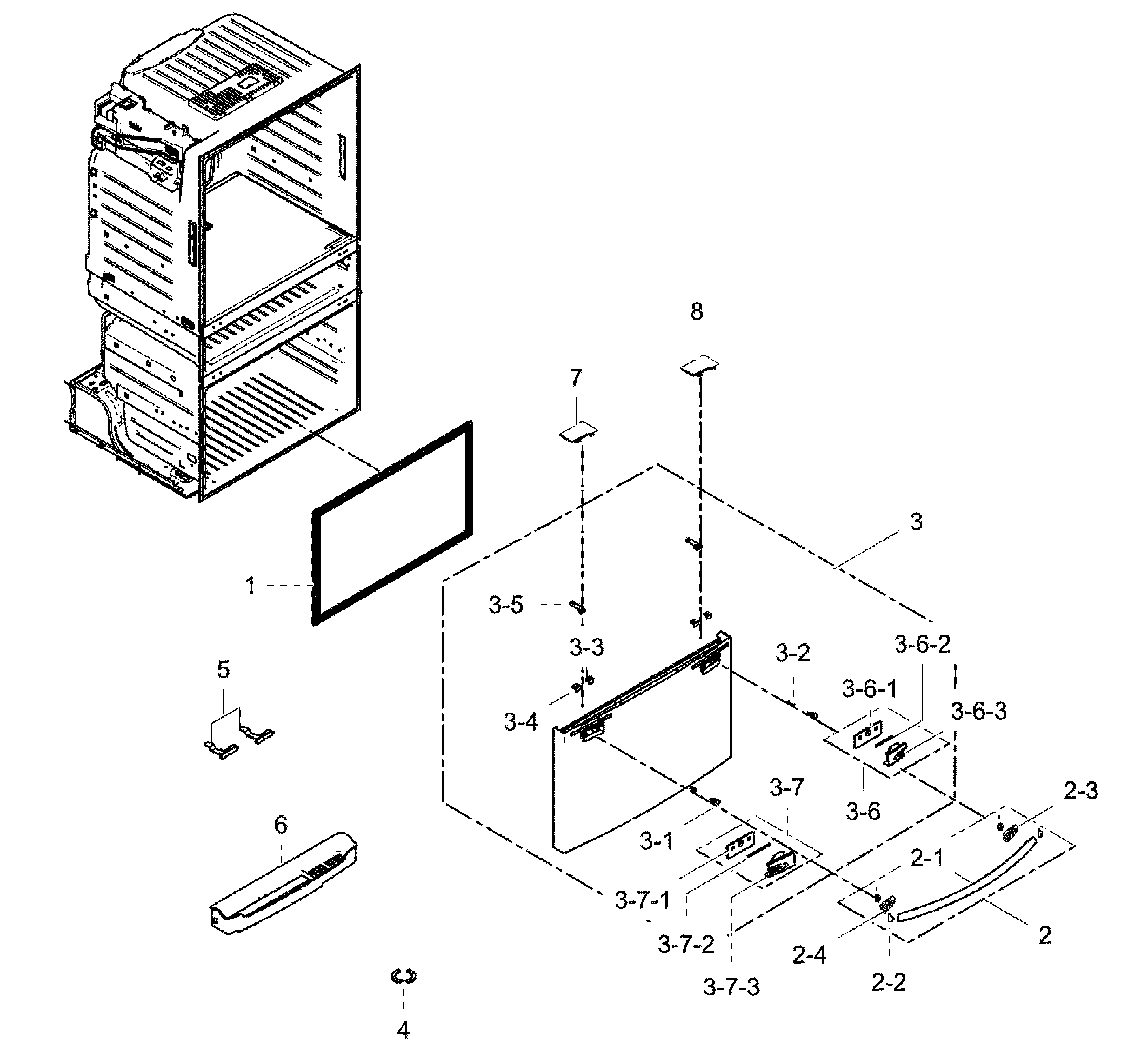 Samsung RF25HMEDBSR/AA-00 freezer door diagram