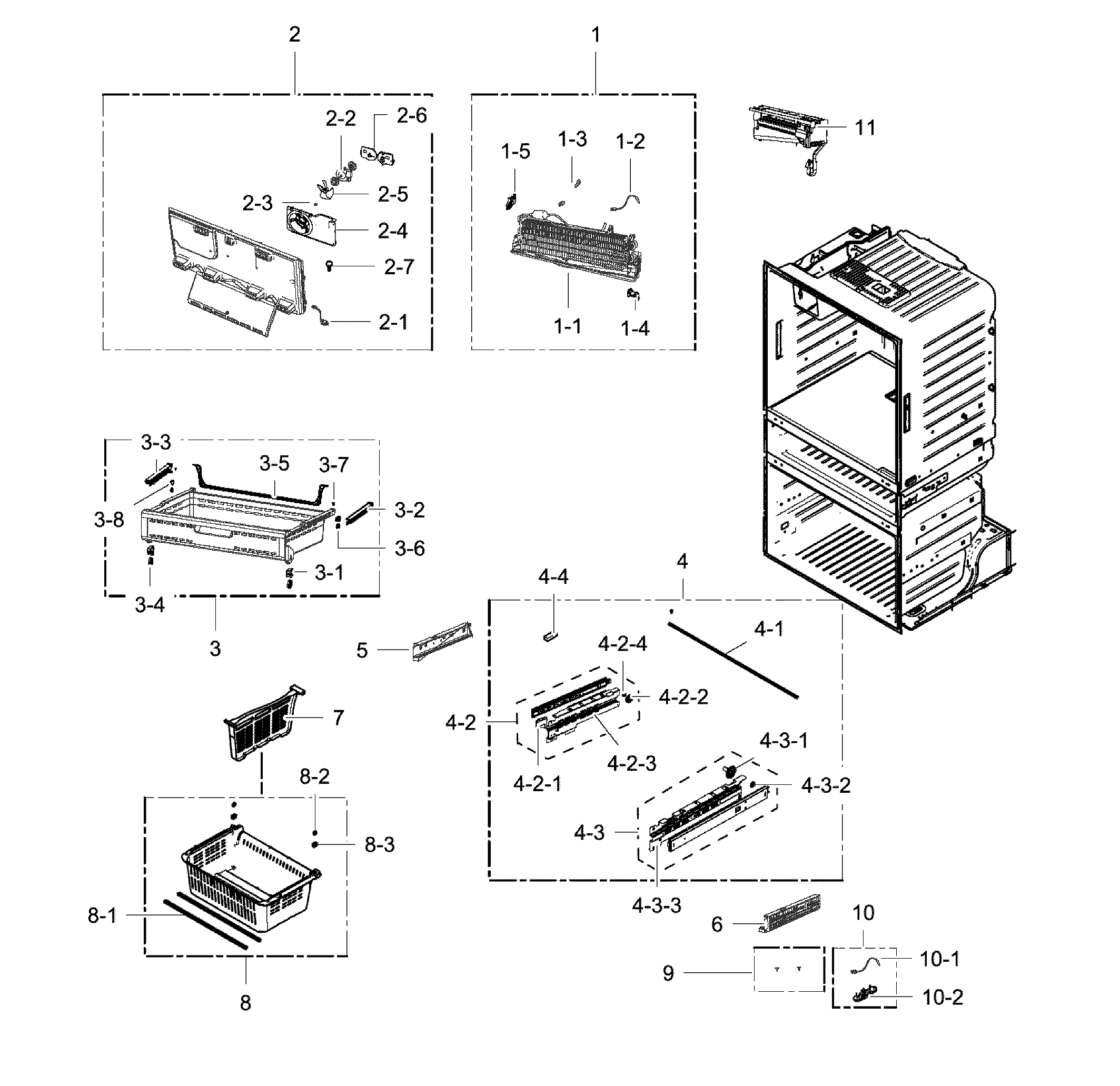Samsung RF28HMEDBSR/AA-00 freezer assy / icemaker diagram