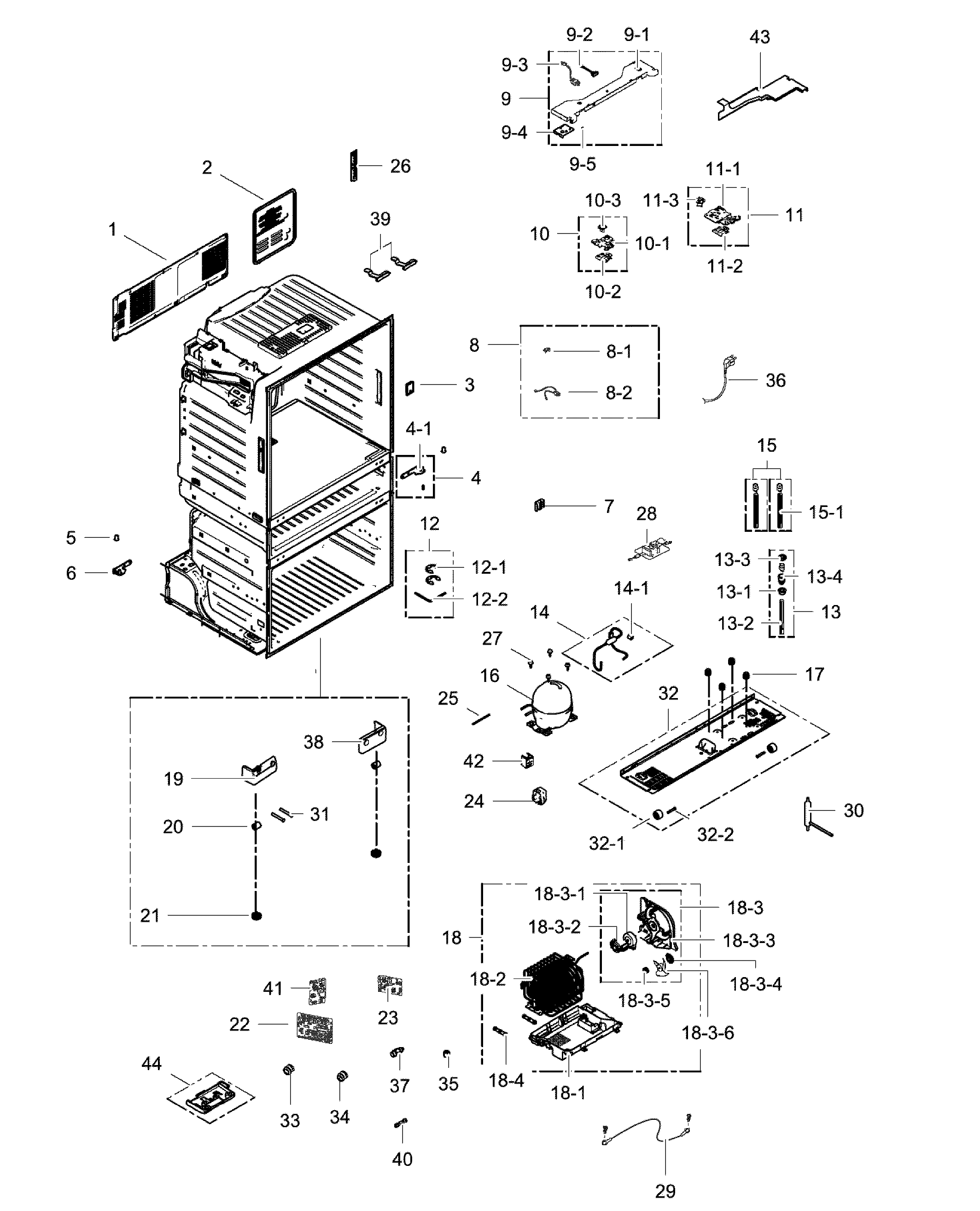 Samsung RF28HMEDBSR/AA-00 cabinet assy diagram
