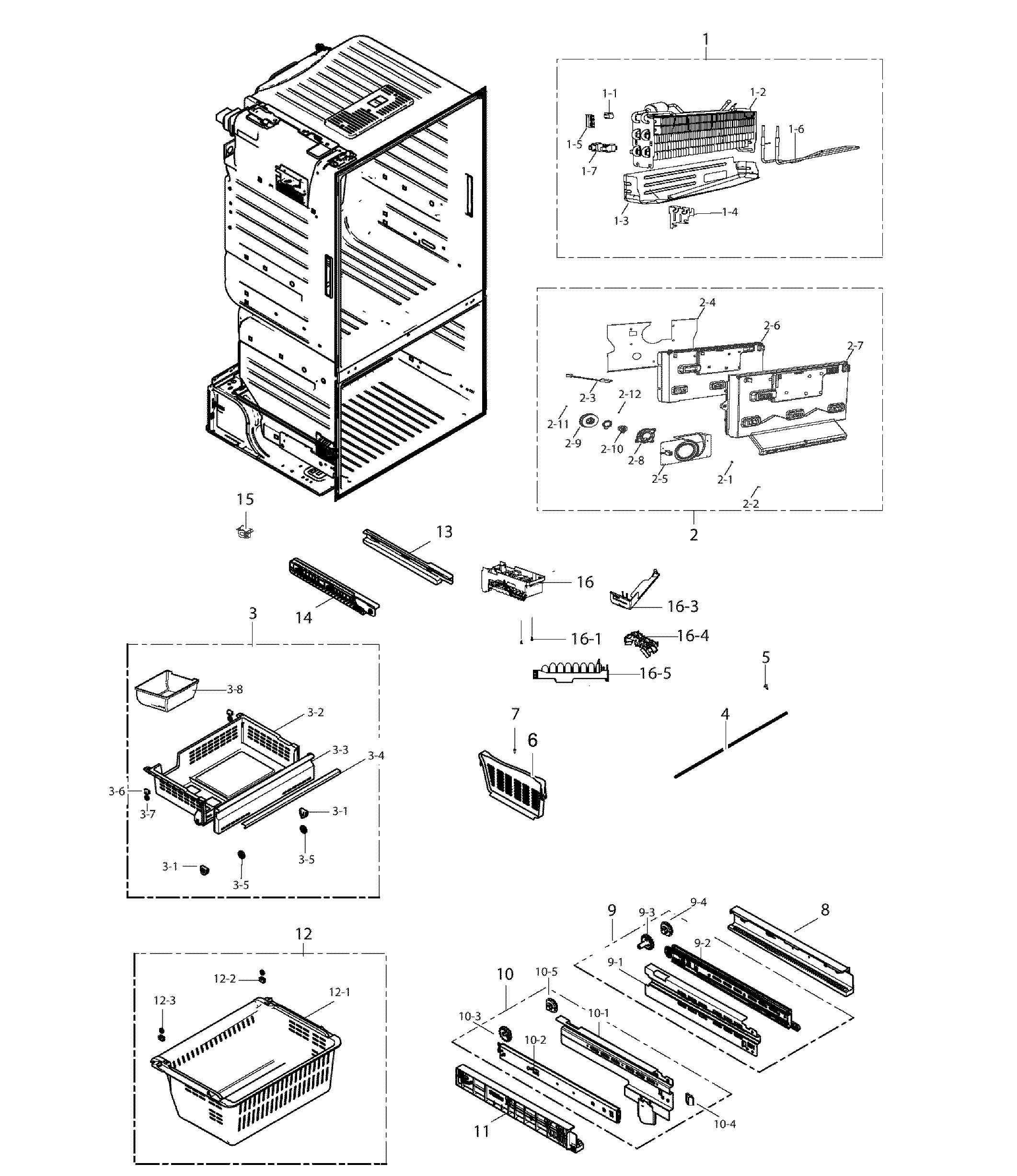 Samsung RF221NCTASP/AA-00 freezer assy diagram