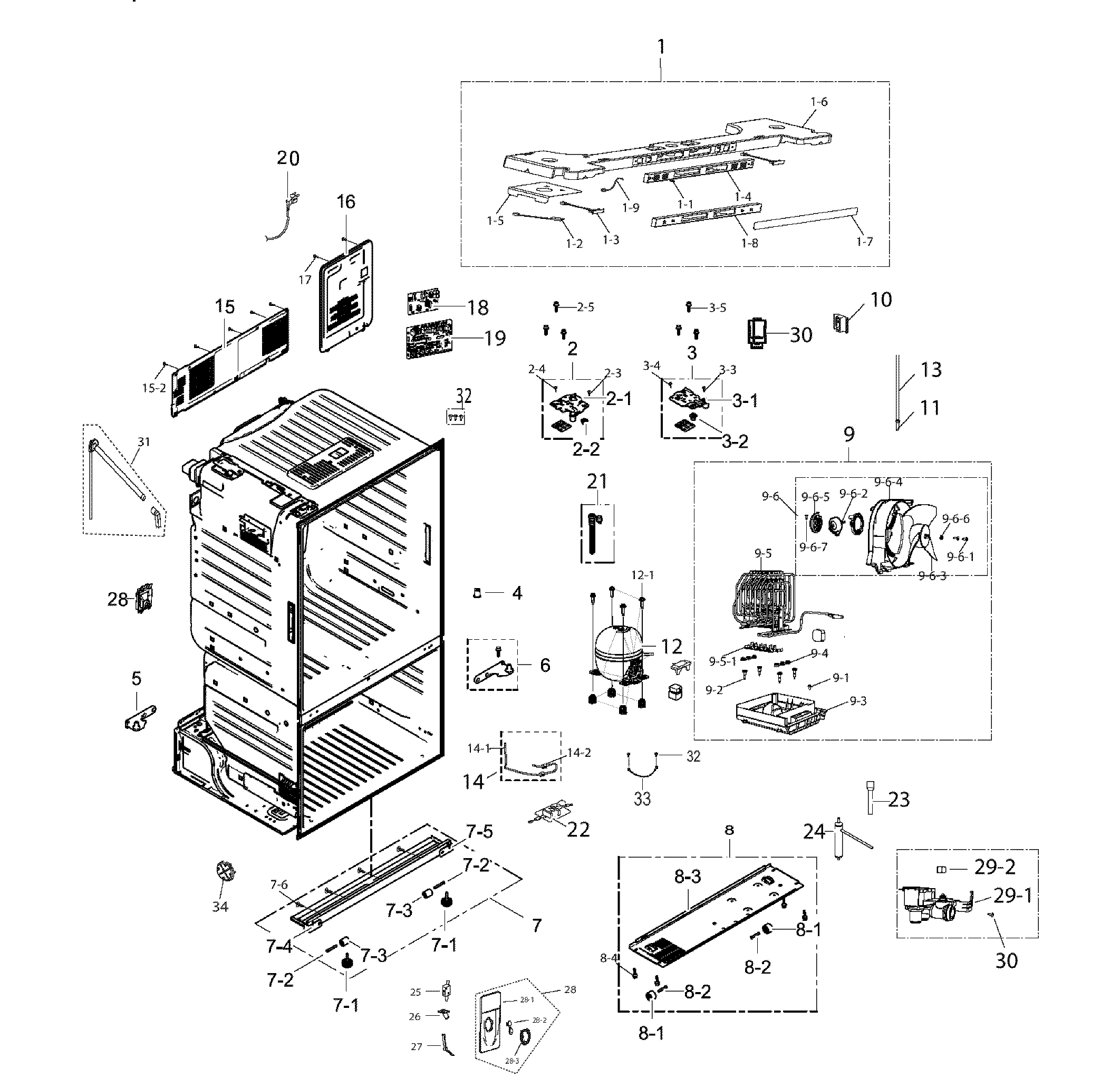 Samsung RF221NCTASP/AA-00 cabinet assy diagram
