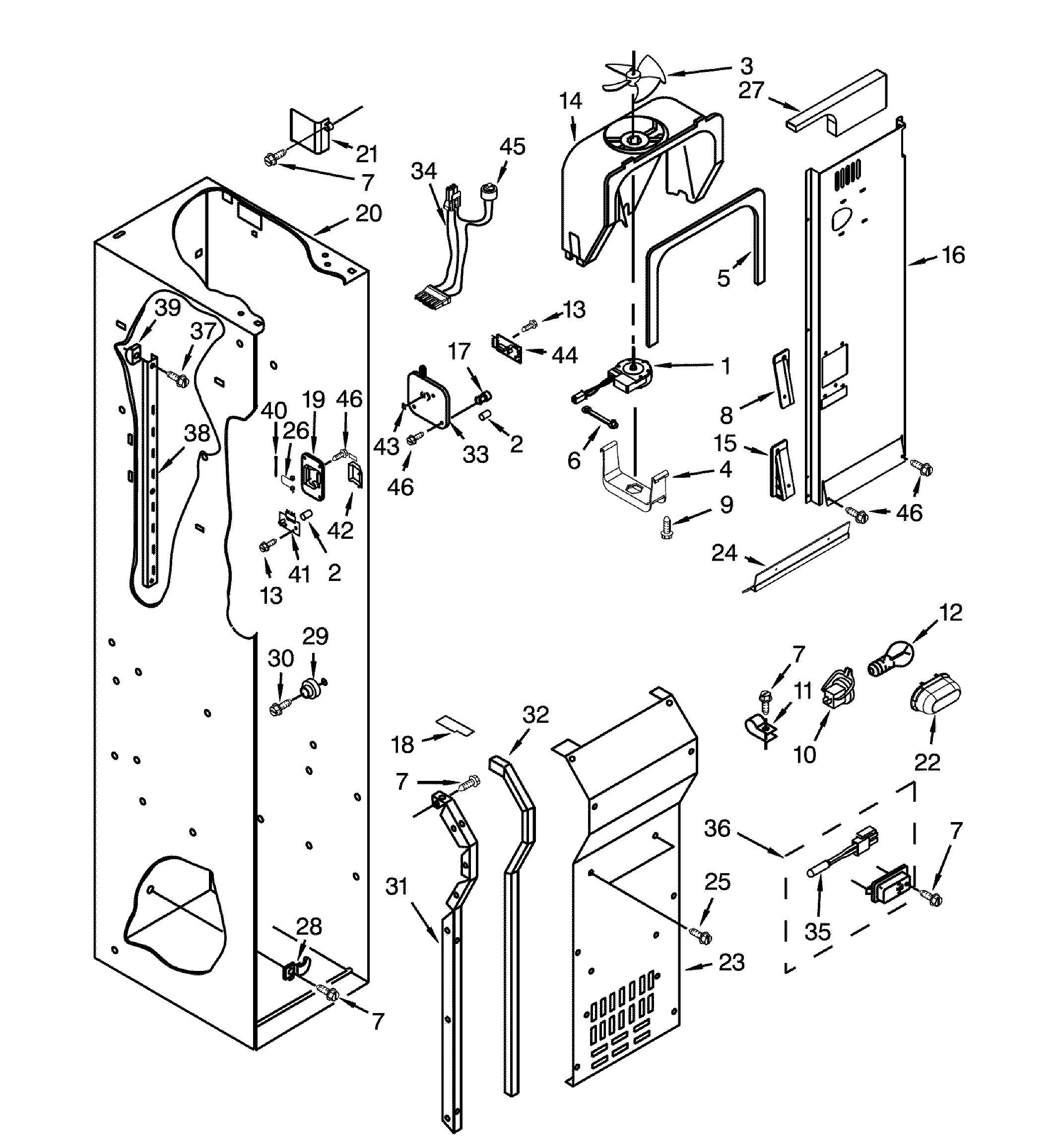 Dacor DYF48BIWS00 freezer liner/air flow diagram