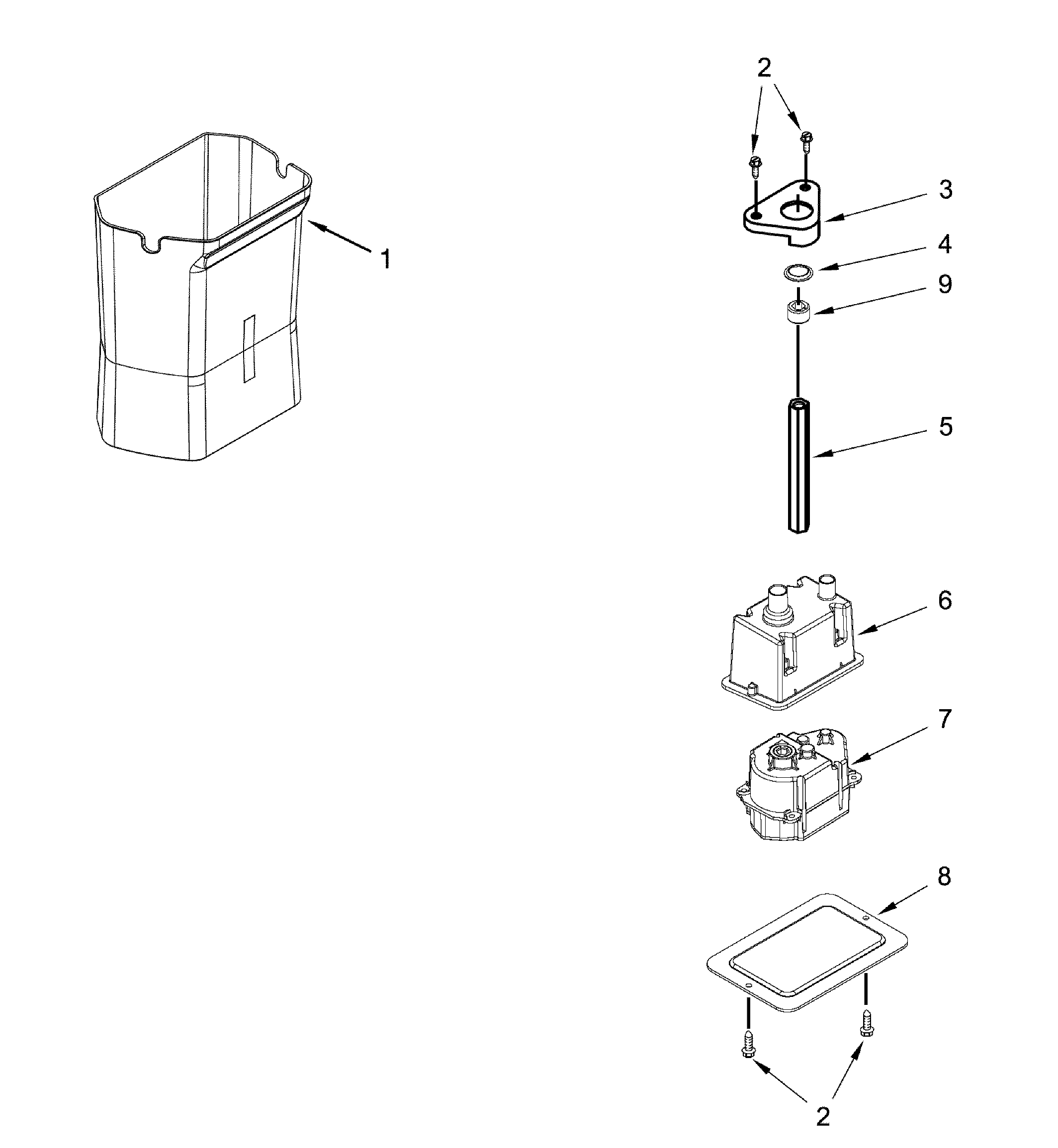 Dacor DYF48BIWS00 motor & ice container diagram