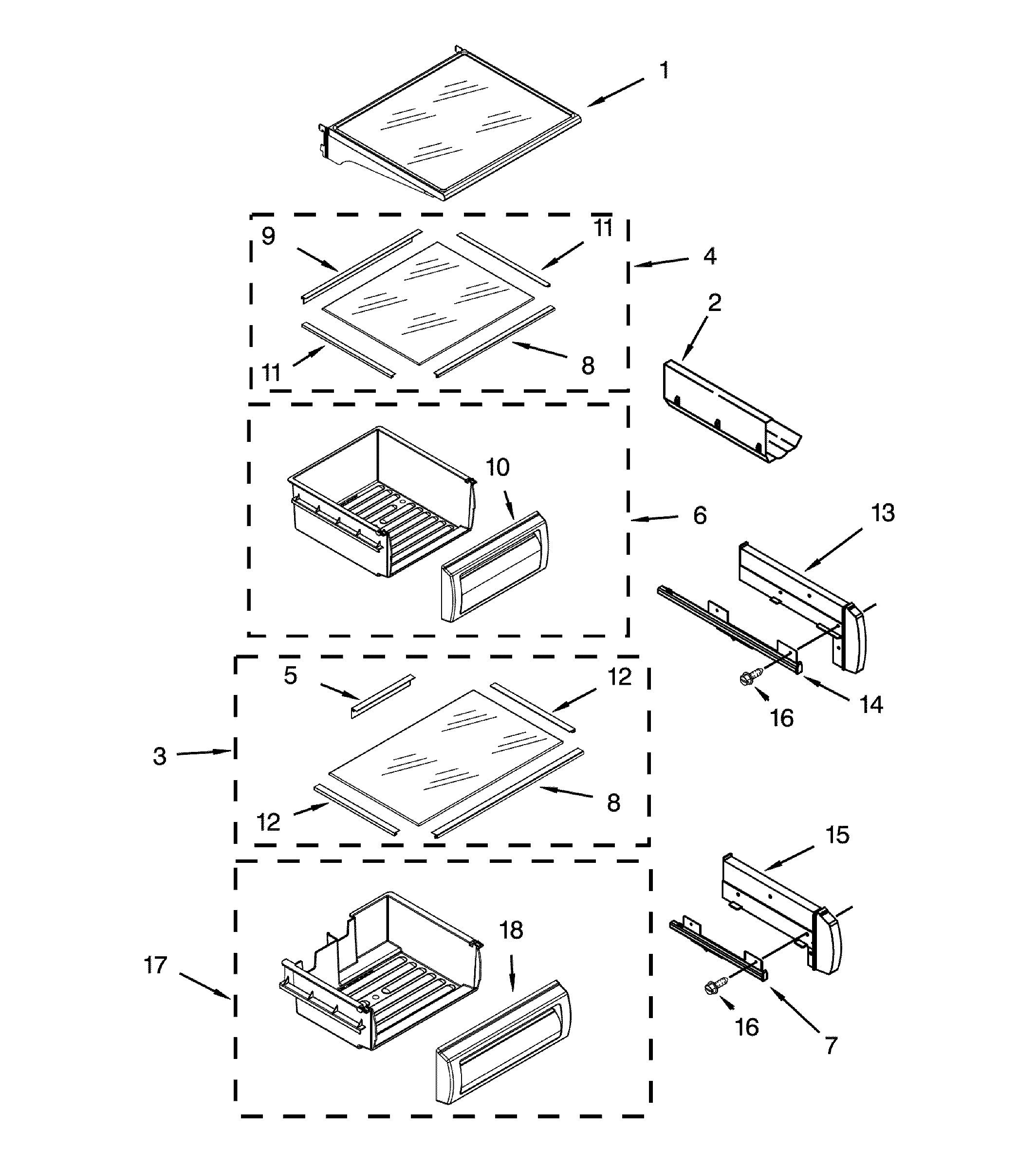 Dacor DYF48BIWS00 refrigerator shelf diagram