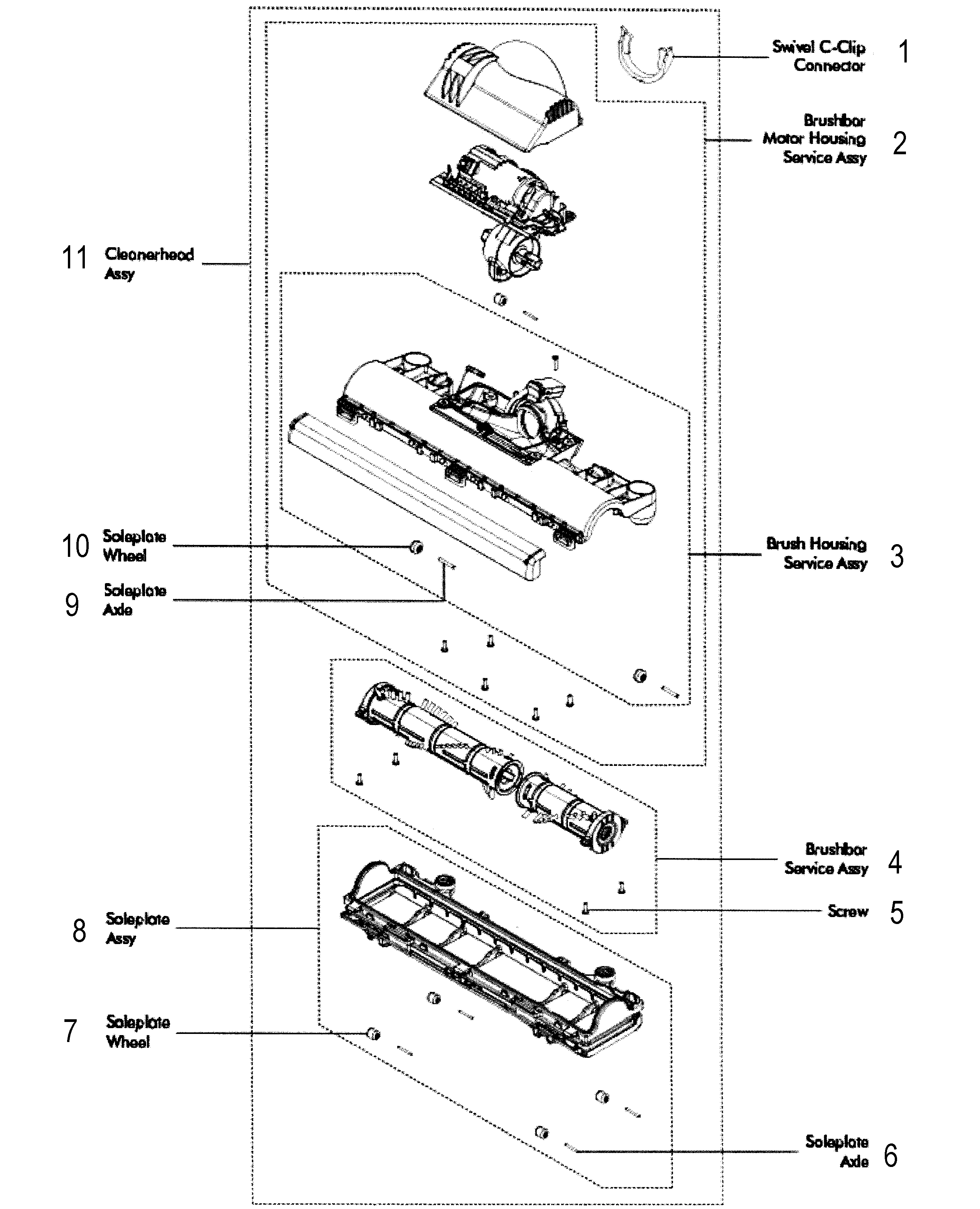 Dyson DC65 brush assy diagram