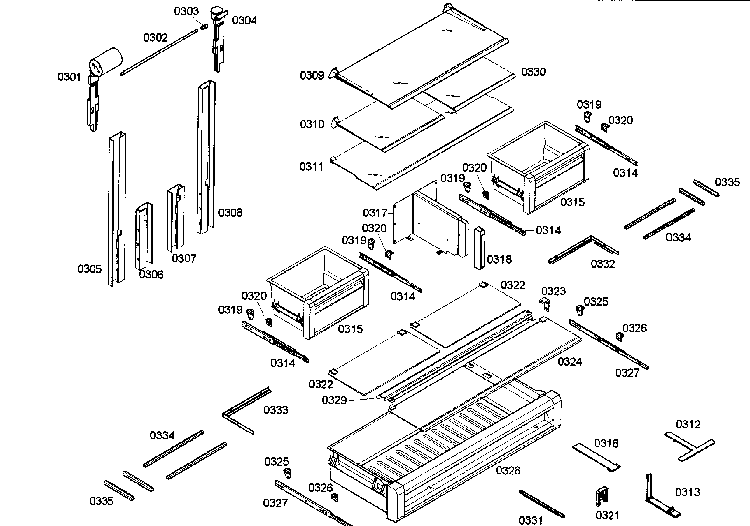Thermador T36IT71NNP/29 shelf & drawer assy diagram