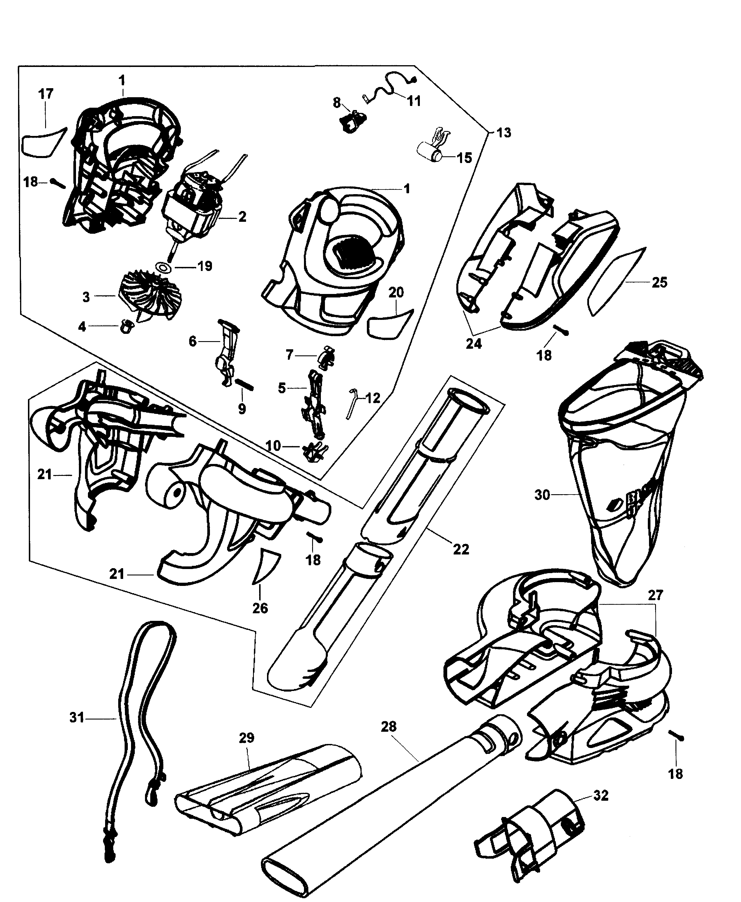 Black & Decker BV4000 TYPE 2 blower assy diagram