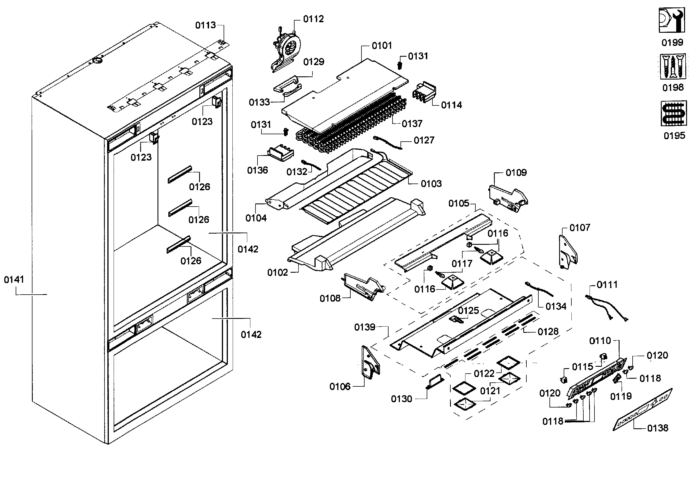 Thermador T36IT71NNP/35 cabinet 1 assy diagram