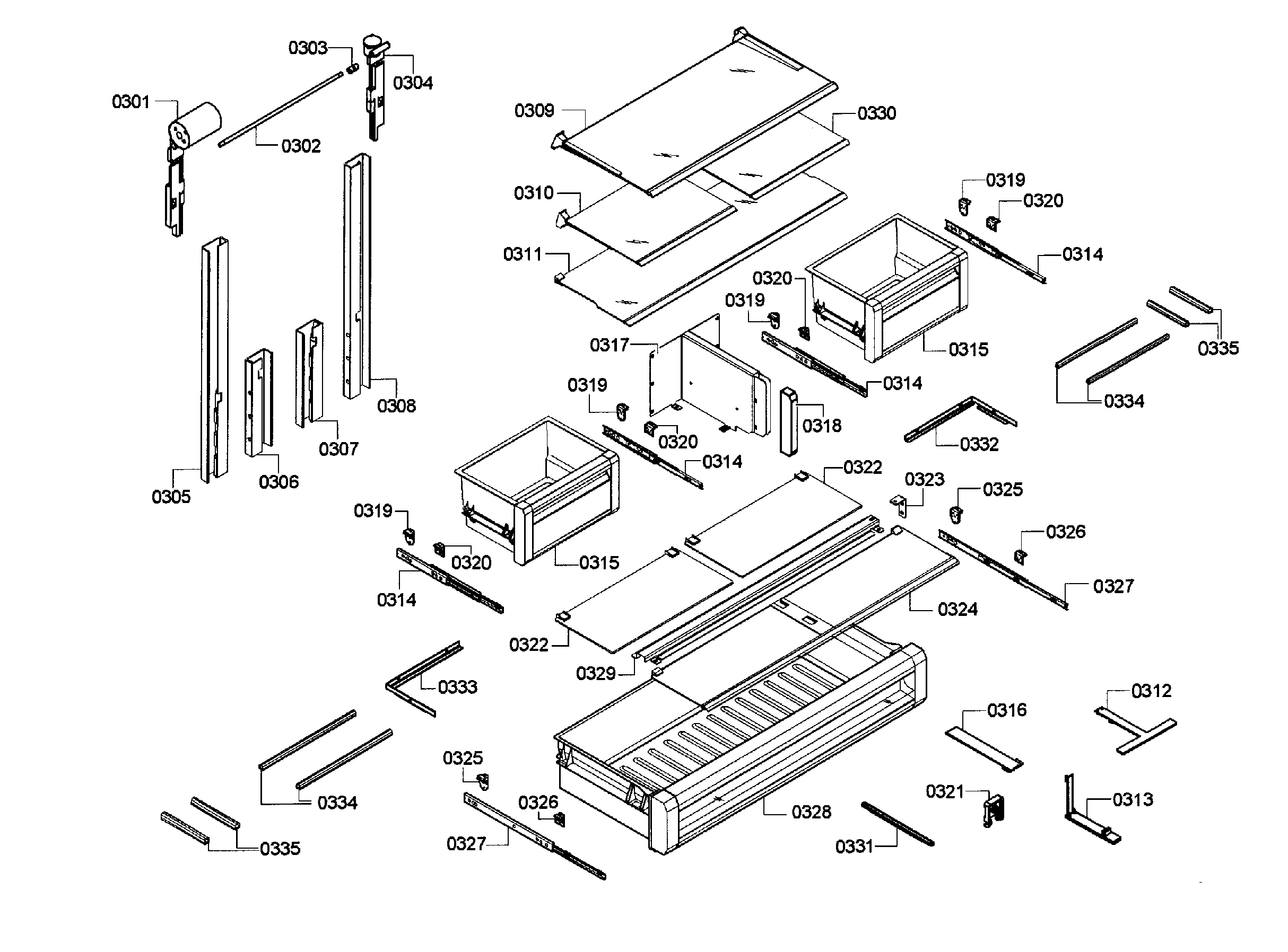 Thermador T36IT71NNP/35 shelf/drawer assy diagram
