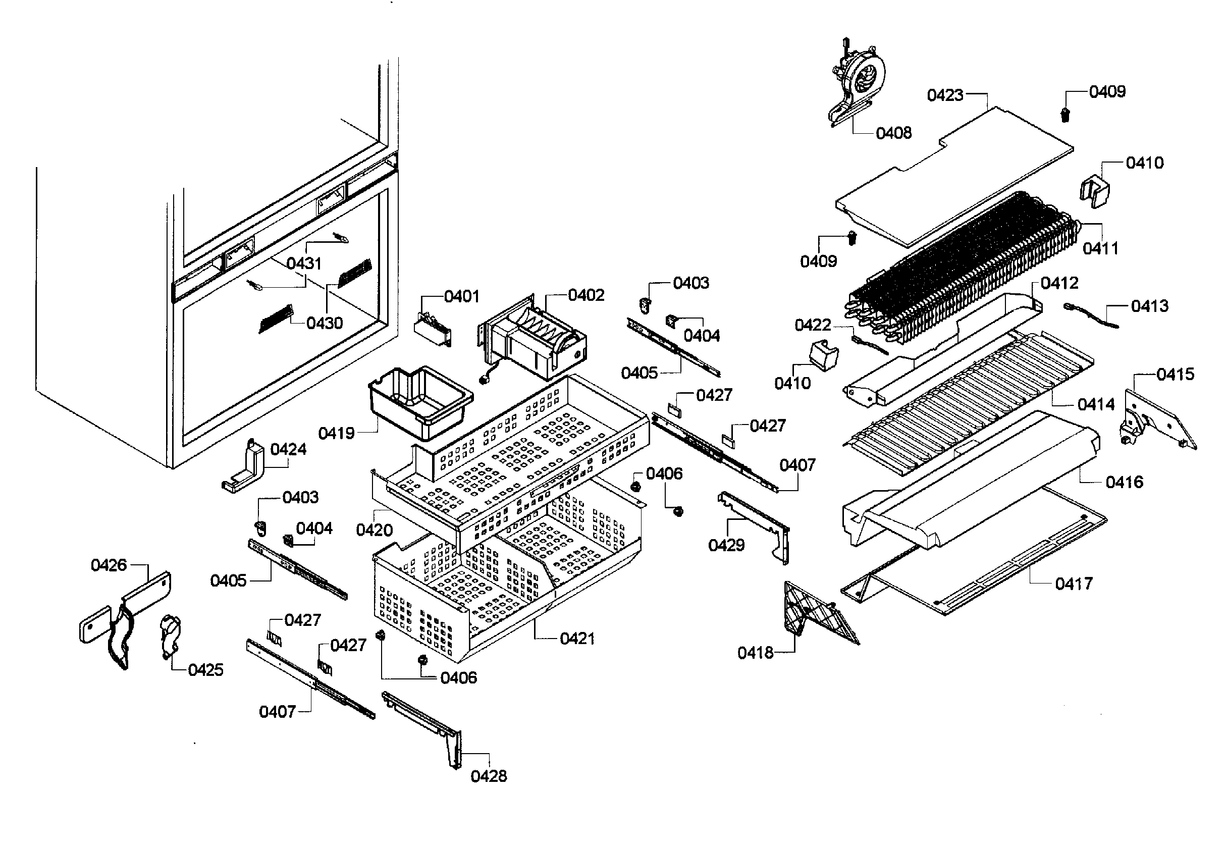 Thermador T36IT71NNP/35 freezer assy diagram