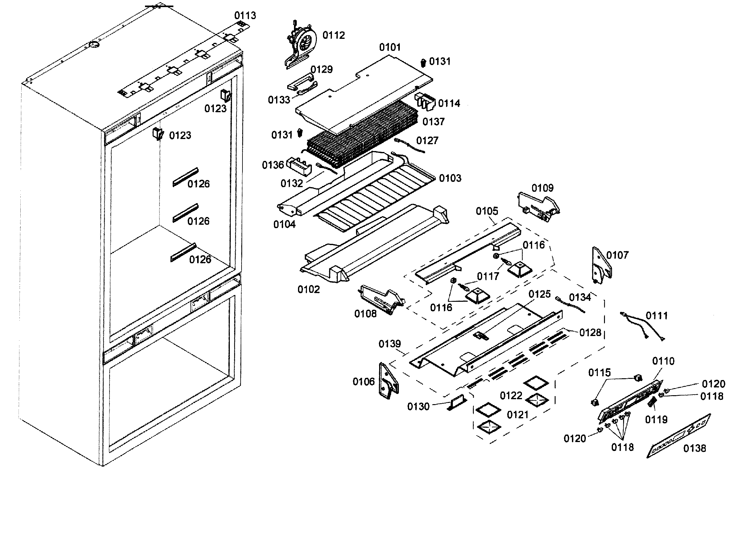 Thermador T36IT71NNP/99 cabinet 1 assy diagram