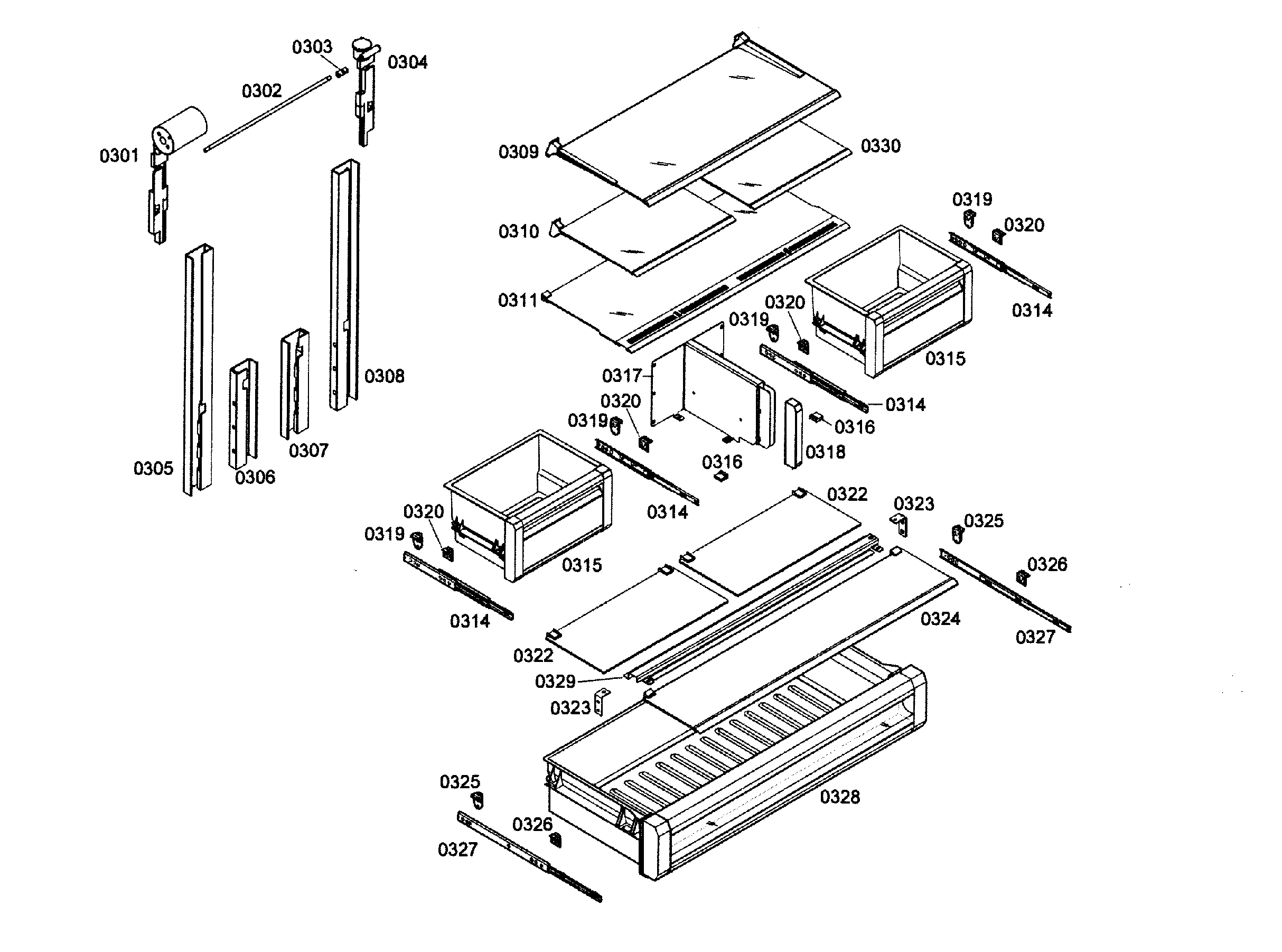 Thermador T36IT71NNP/99 shelf/drawer assy diagram