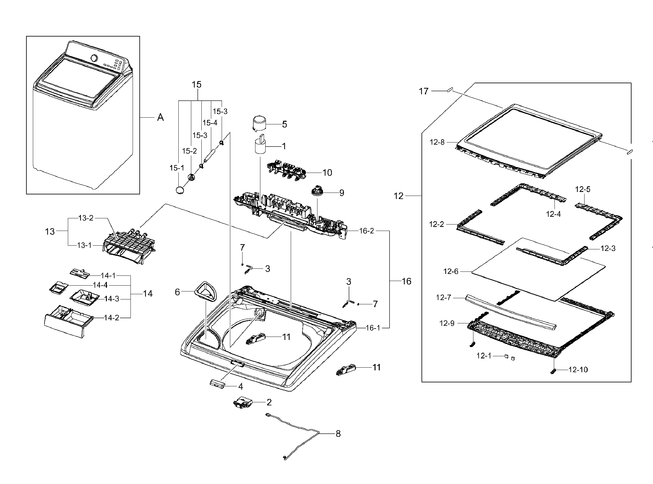 Samsung WA422PRHDWR/AA-00 top cover diagram