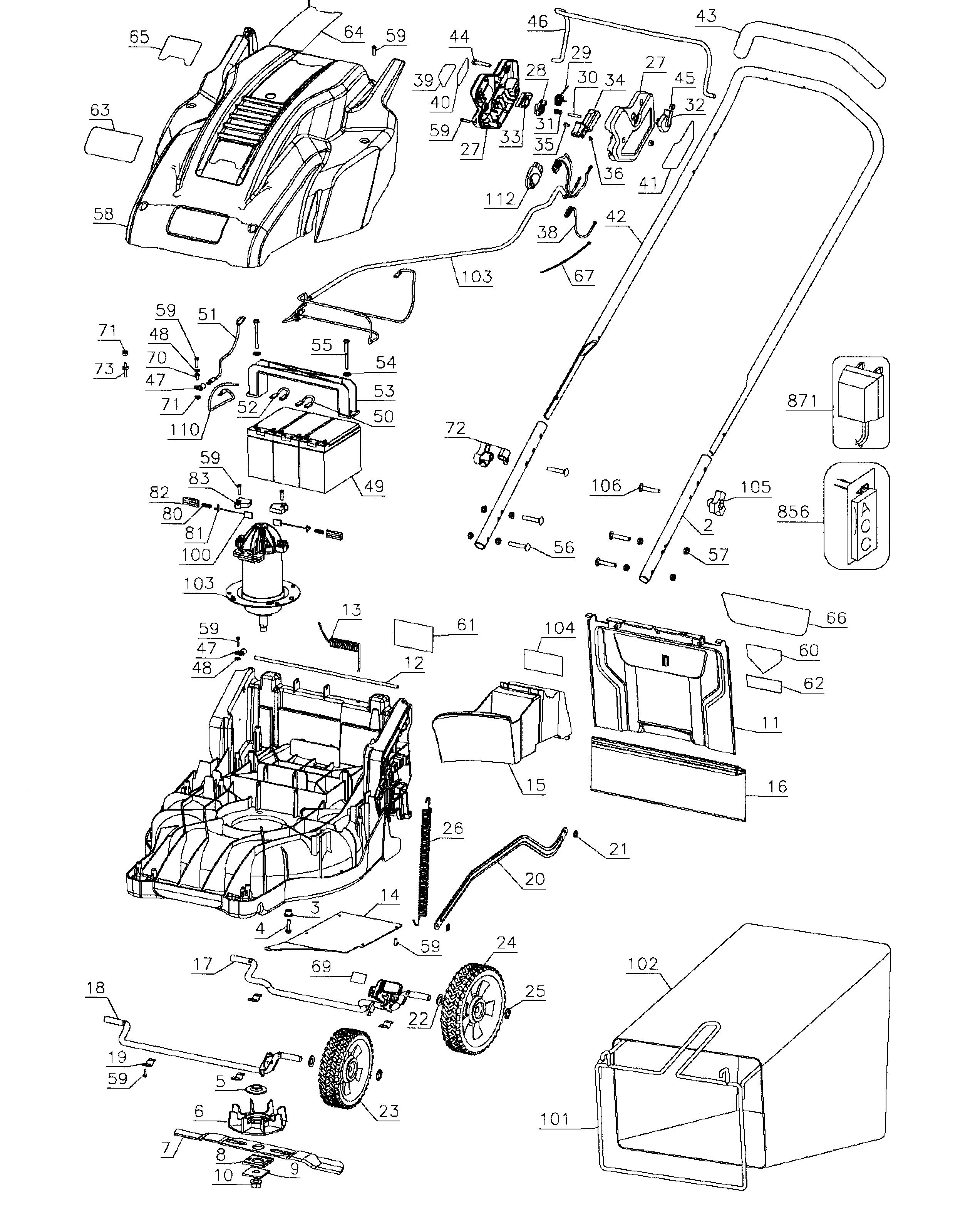 Black & Decker CM1836 TYPE 1 mower assy diagram