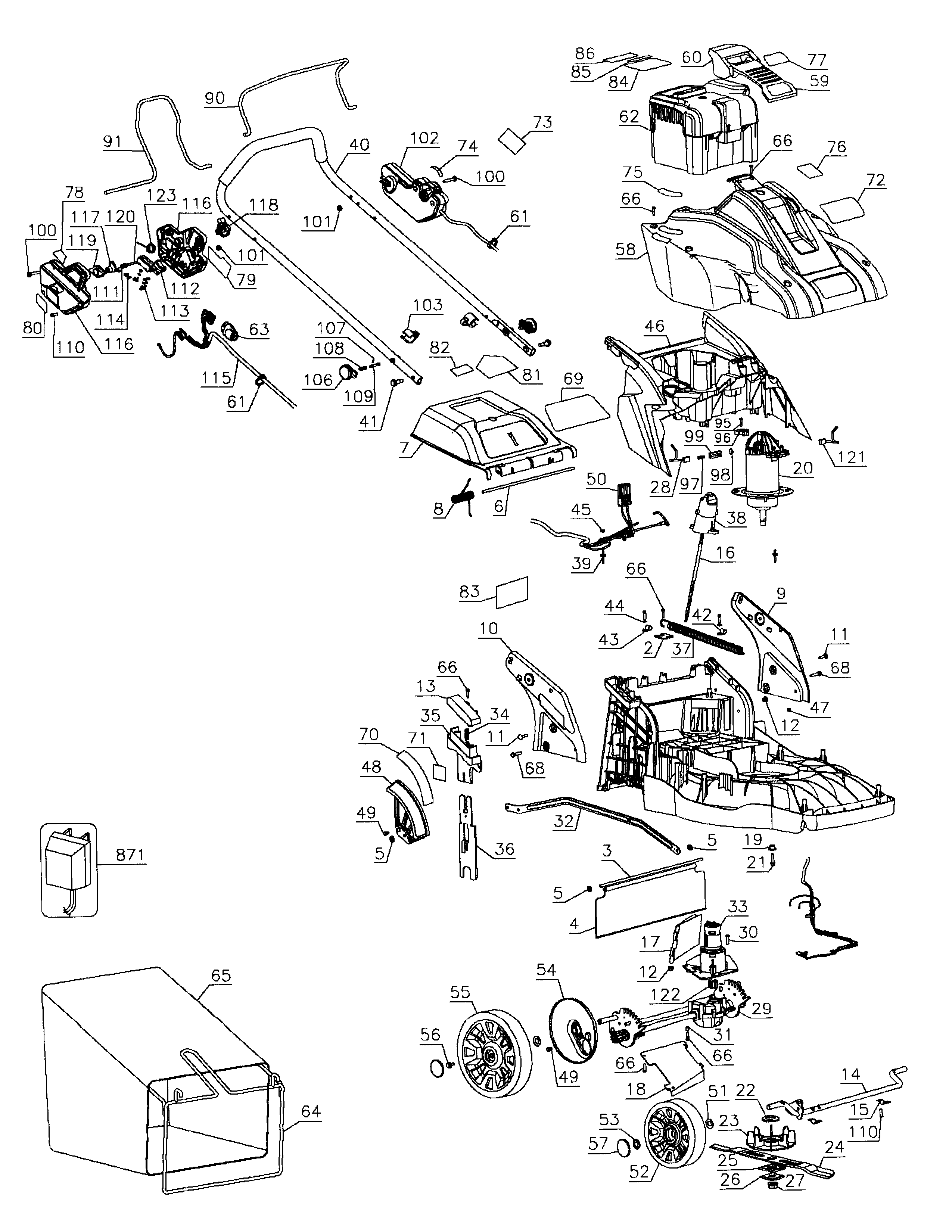 Black & Decker SPCM1936 TYPE 1 mower assy diagram