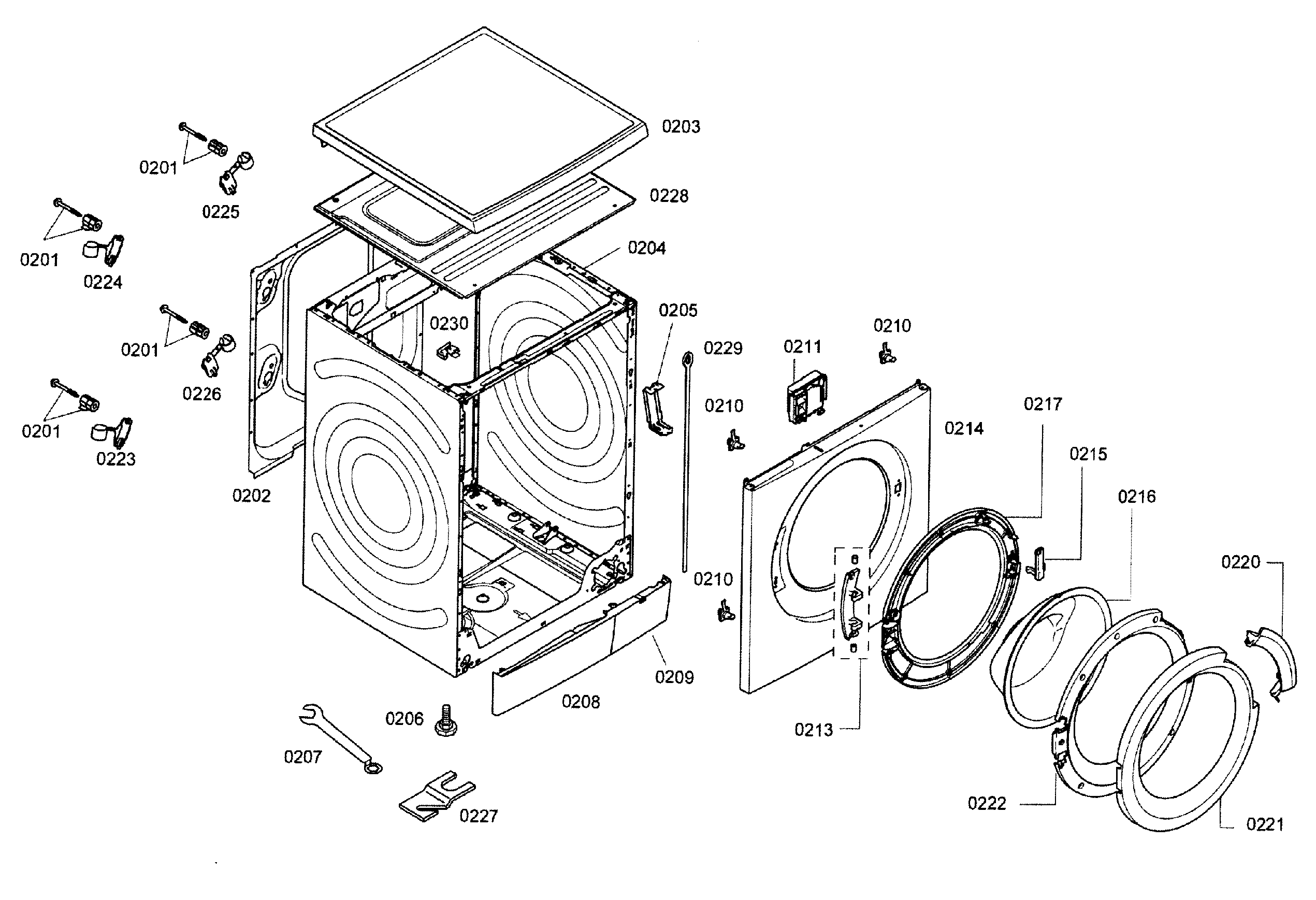 Bosch WAS20160UC/38 frame & door diagram