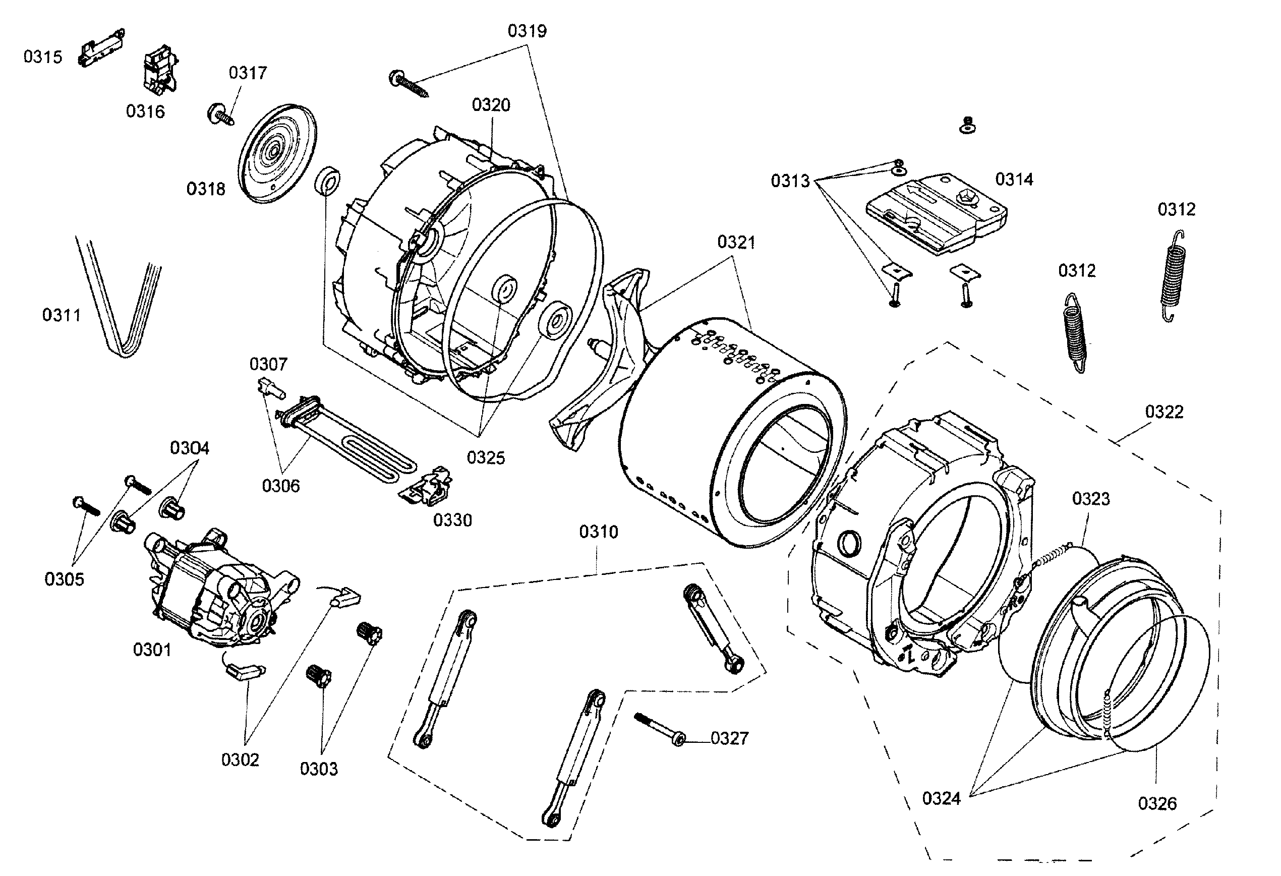 Bosch WAS20160UC/38 tub assy diagram