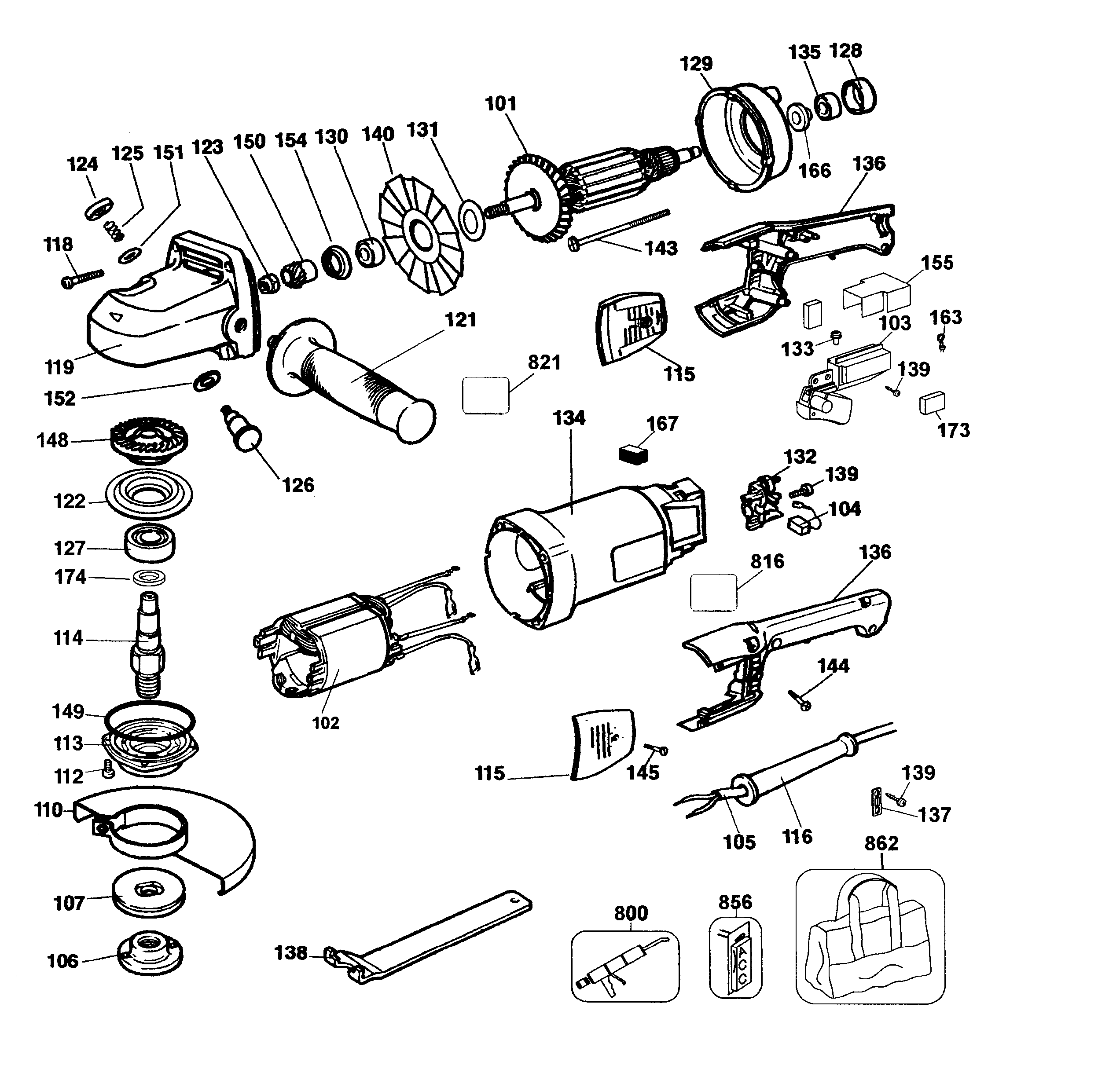 DeWalt DW840K TYPE 2 grinder assy diagram