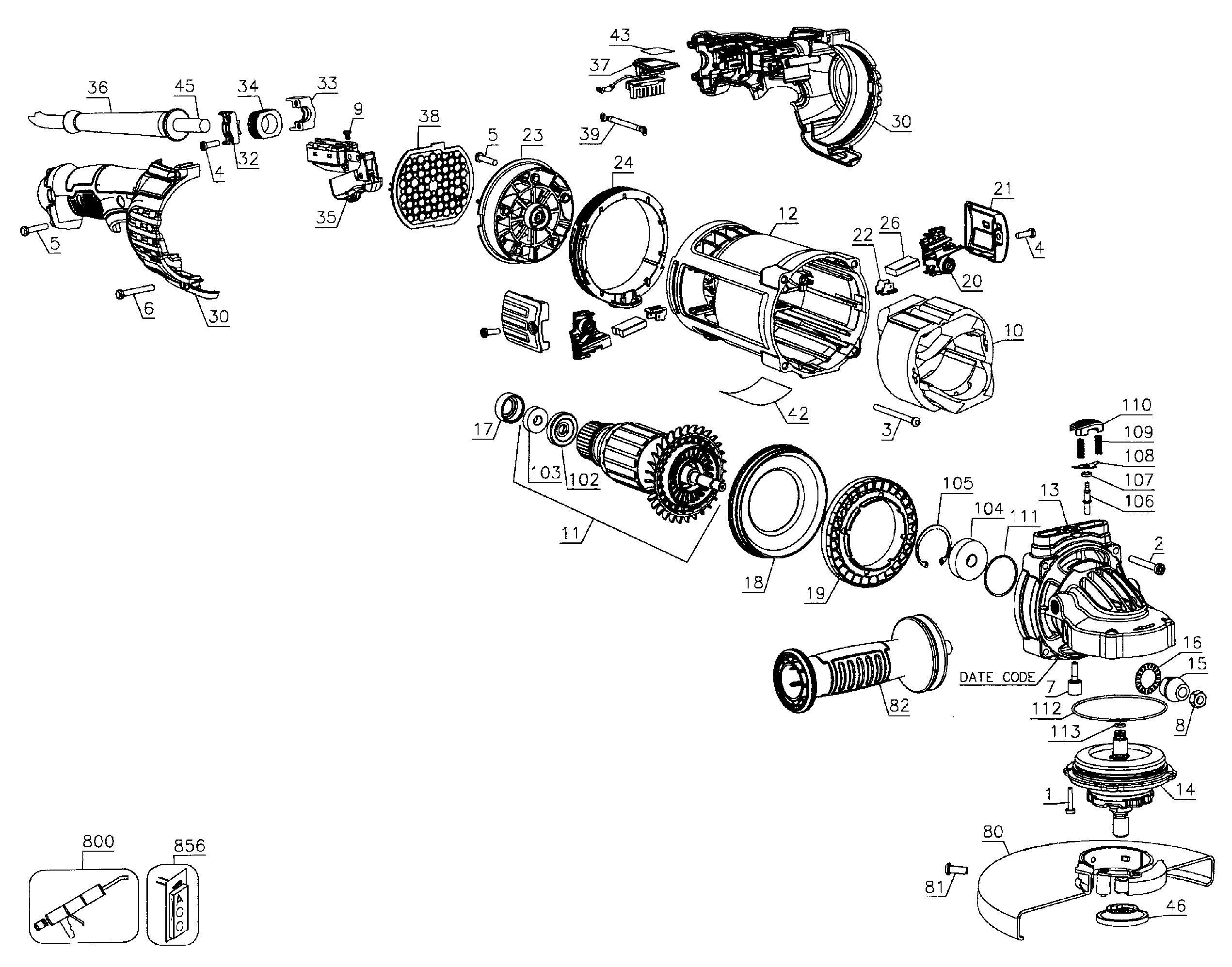 DeWalt DWE4597 TYPE 1 grinder assy diagram