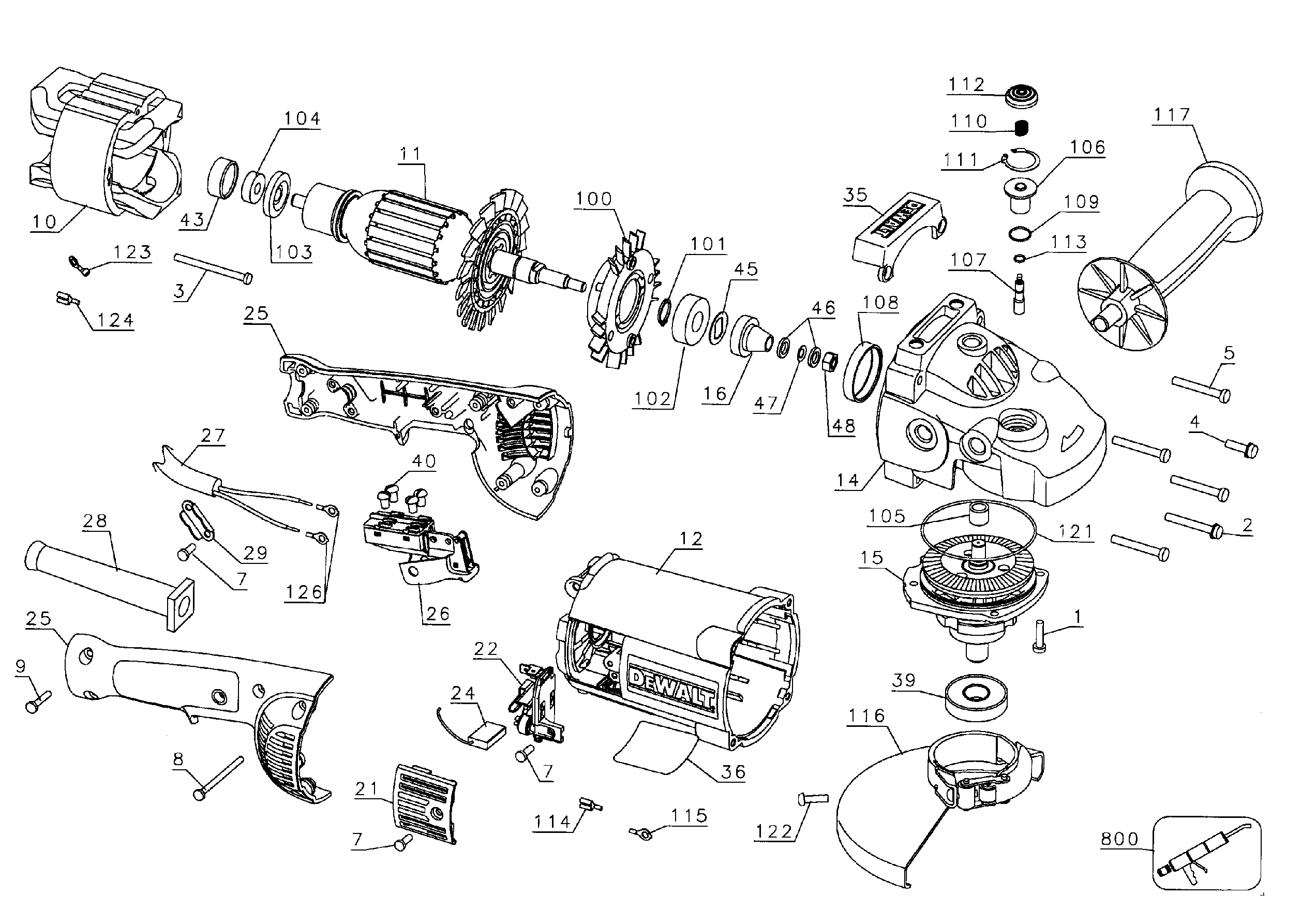 DeWalt D28494N TYPE 3 grinder assy diagram