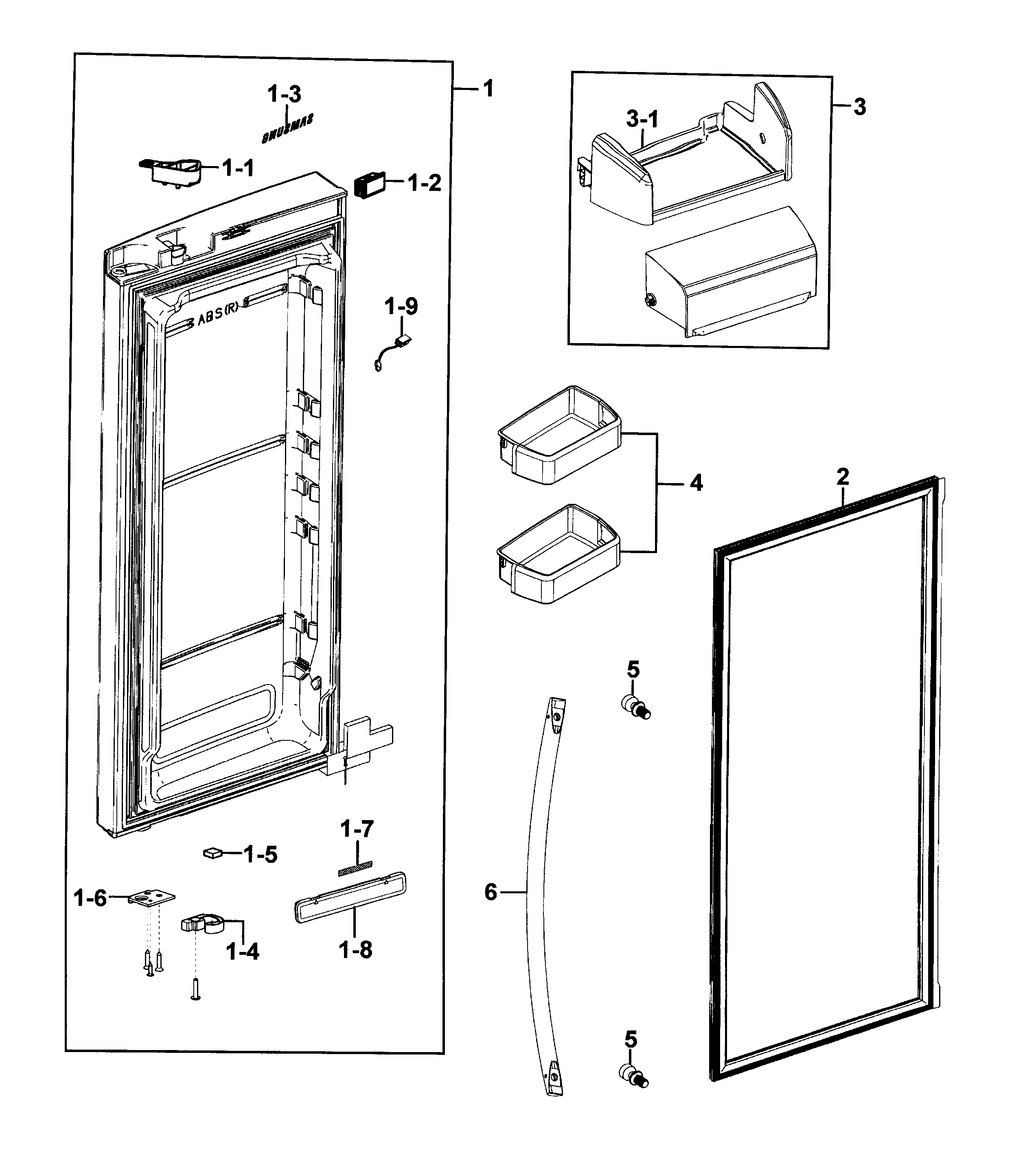 Samsung RFG293HARS/XAA-01 refrigerator door r diagram
