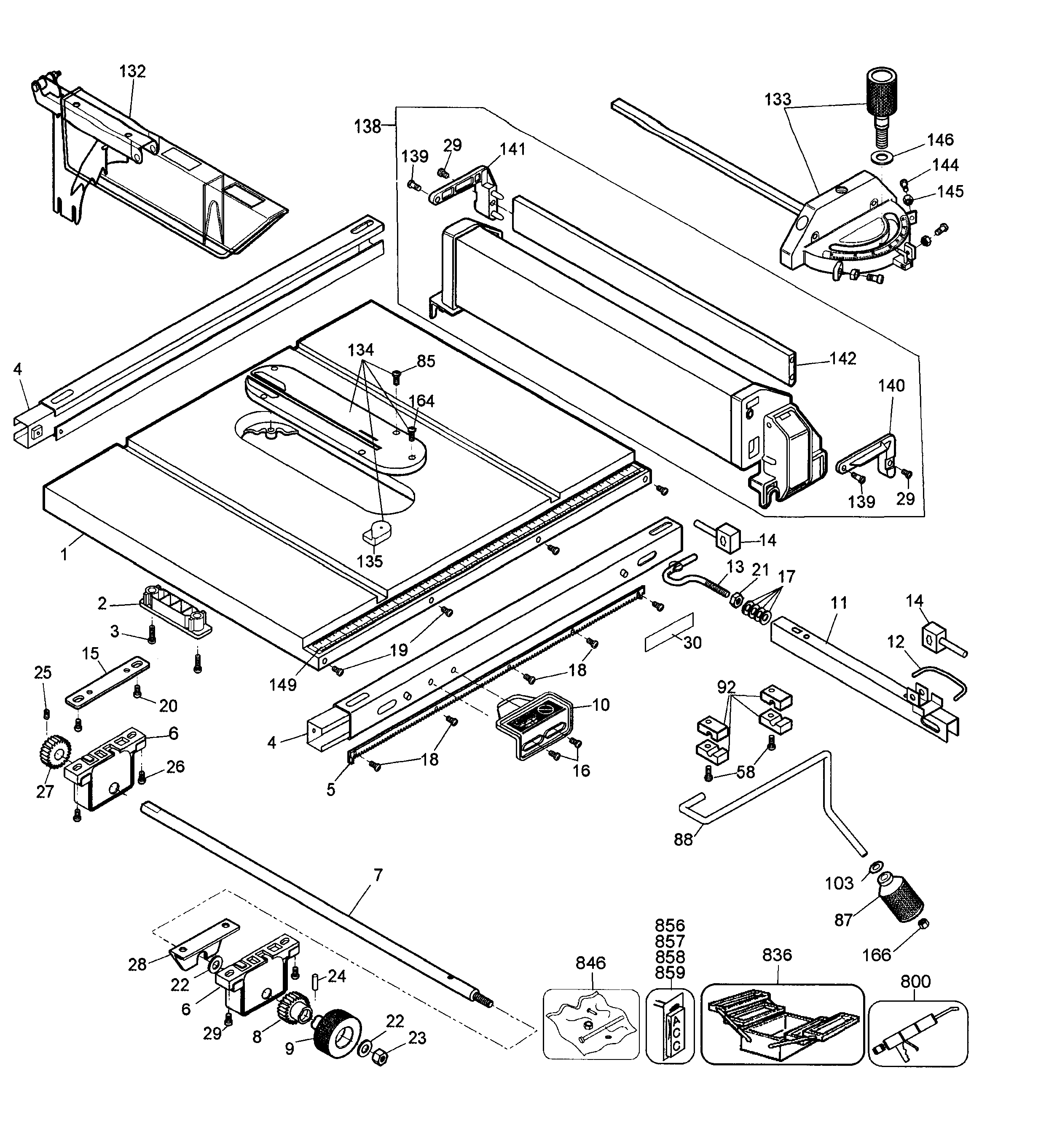 DeWalt DW744 TYPE 2 table assy diagram