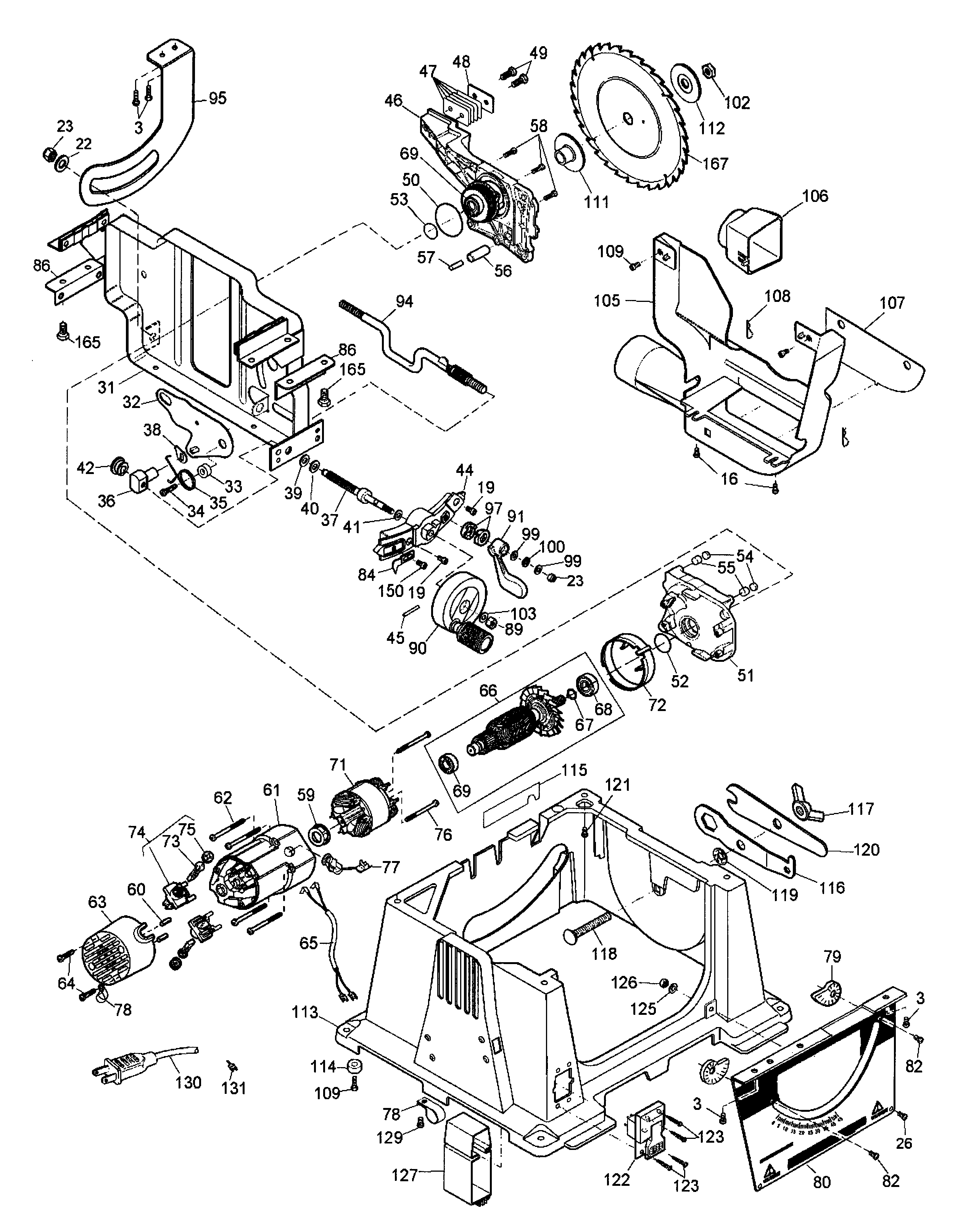 DeWalt DW744 TYPE 3 blade assy diagram