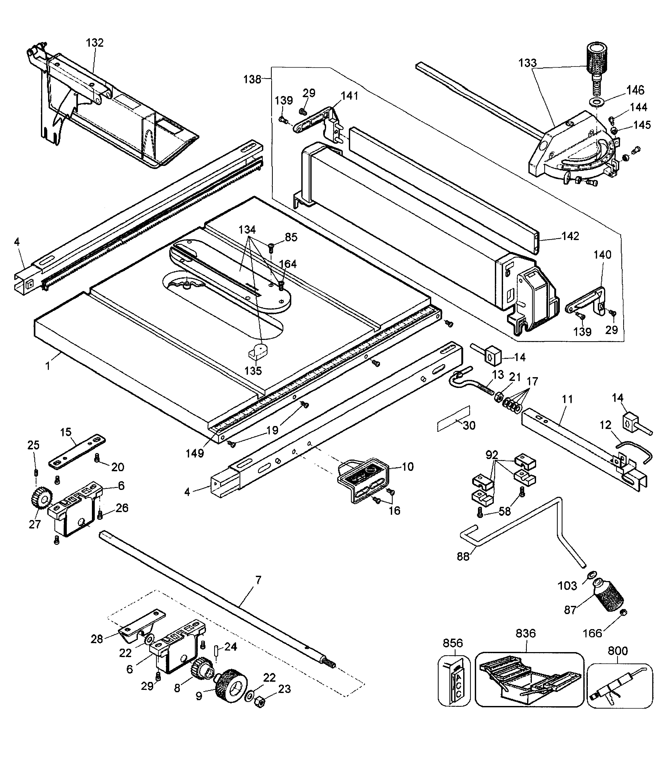 DeWalt DW744 TYPE 3 table assy diagram