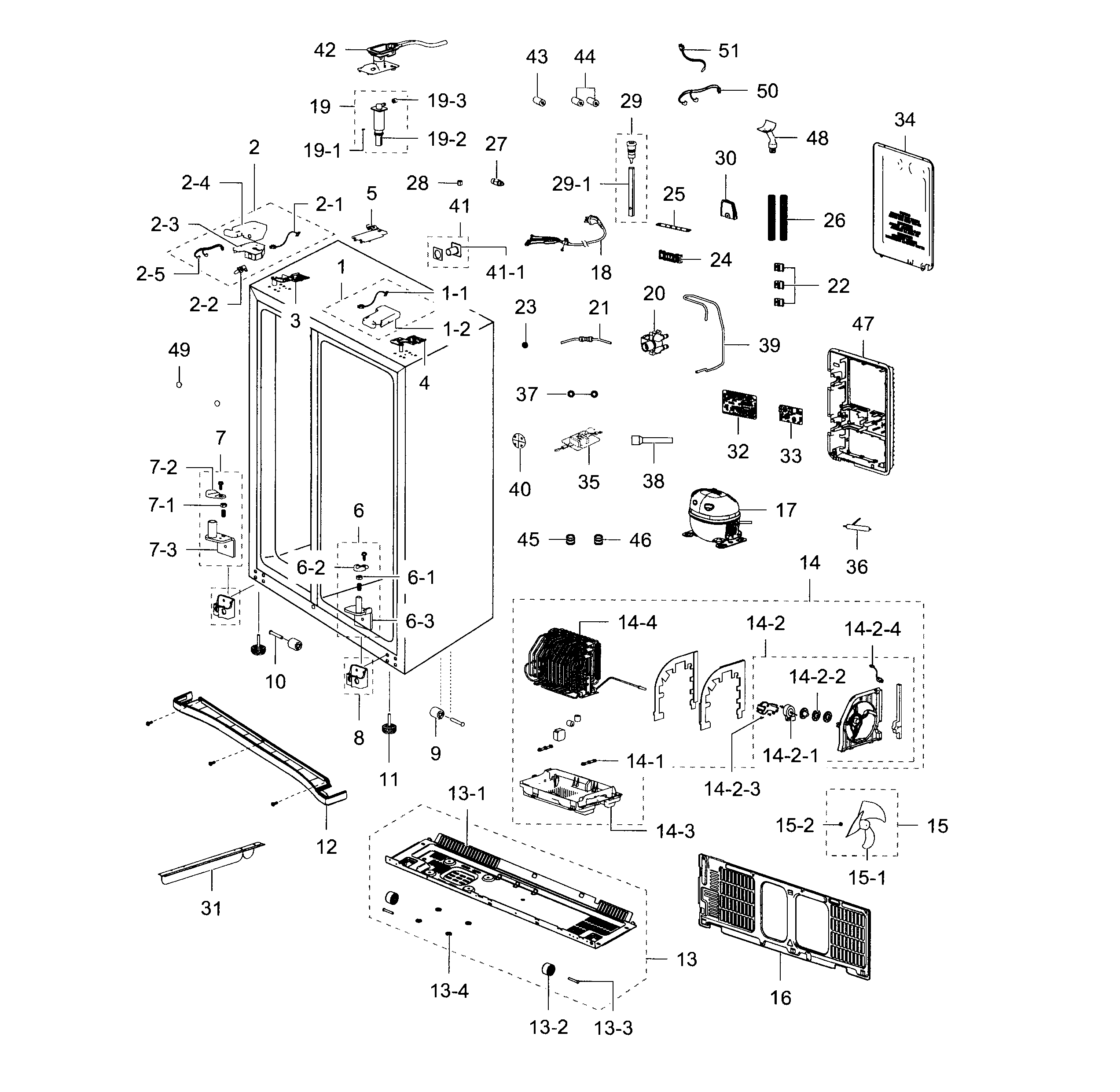 Samsung RS25H5000SR/AA-00 cabinet diagram