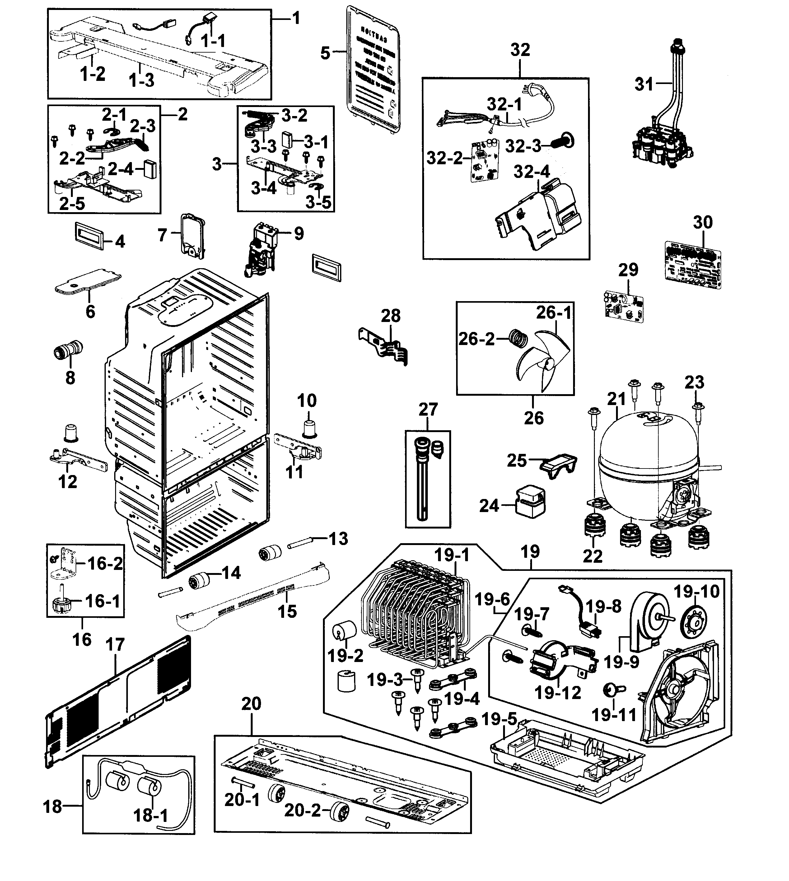 Samsung RF26XAZRS/XAA-00 cabinet diagram