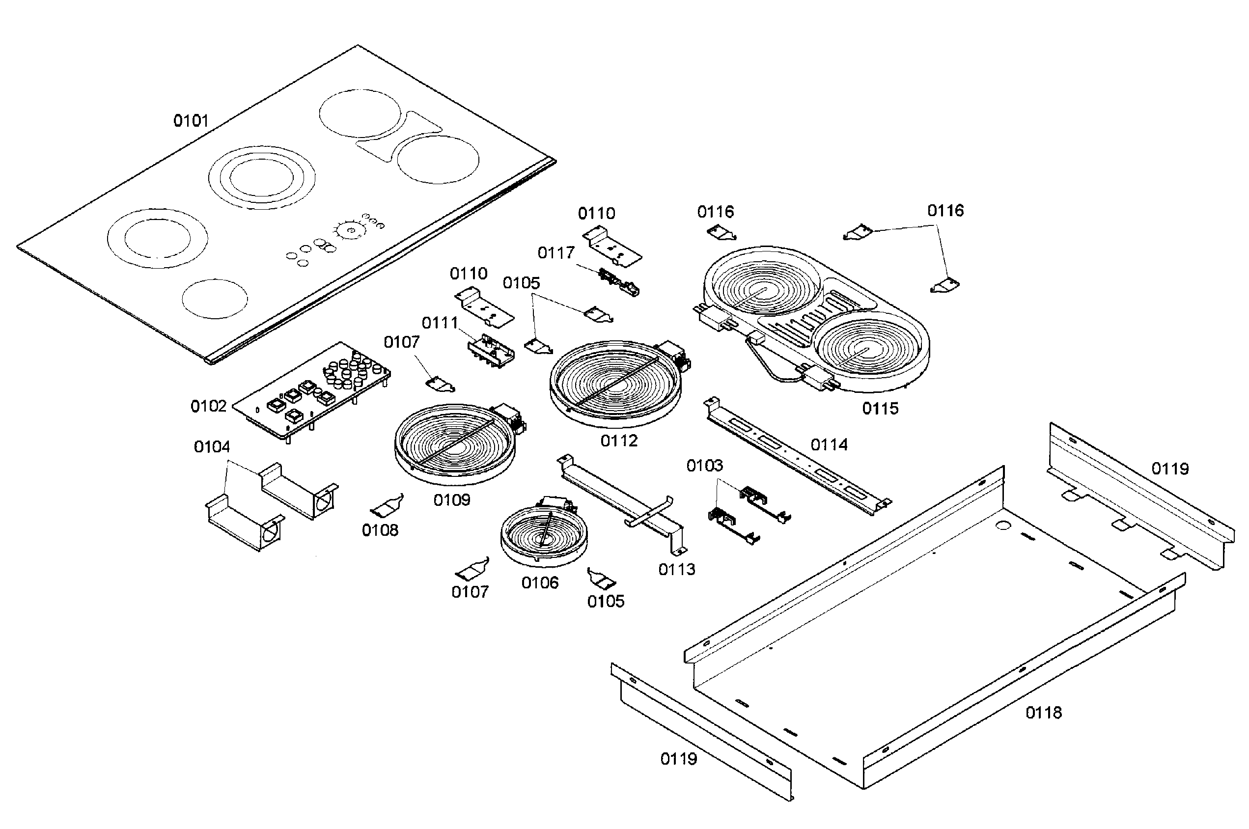 Thermador CEF365CS/01 cook top assy diagram