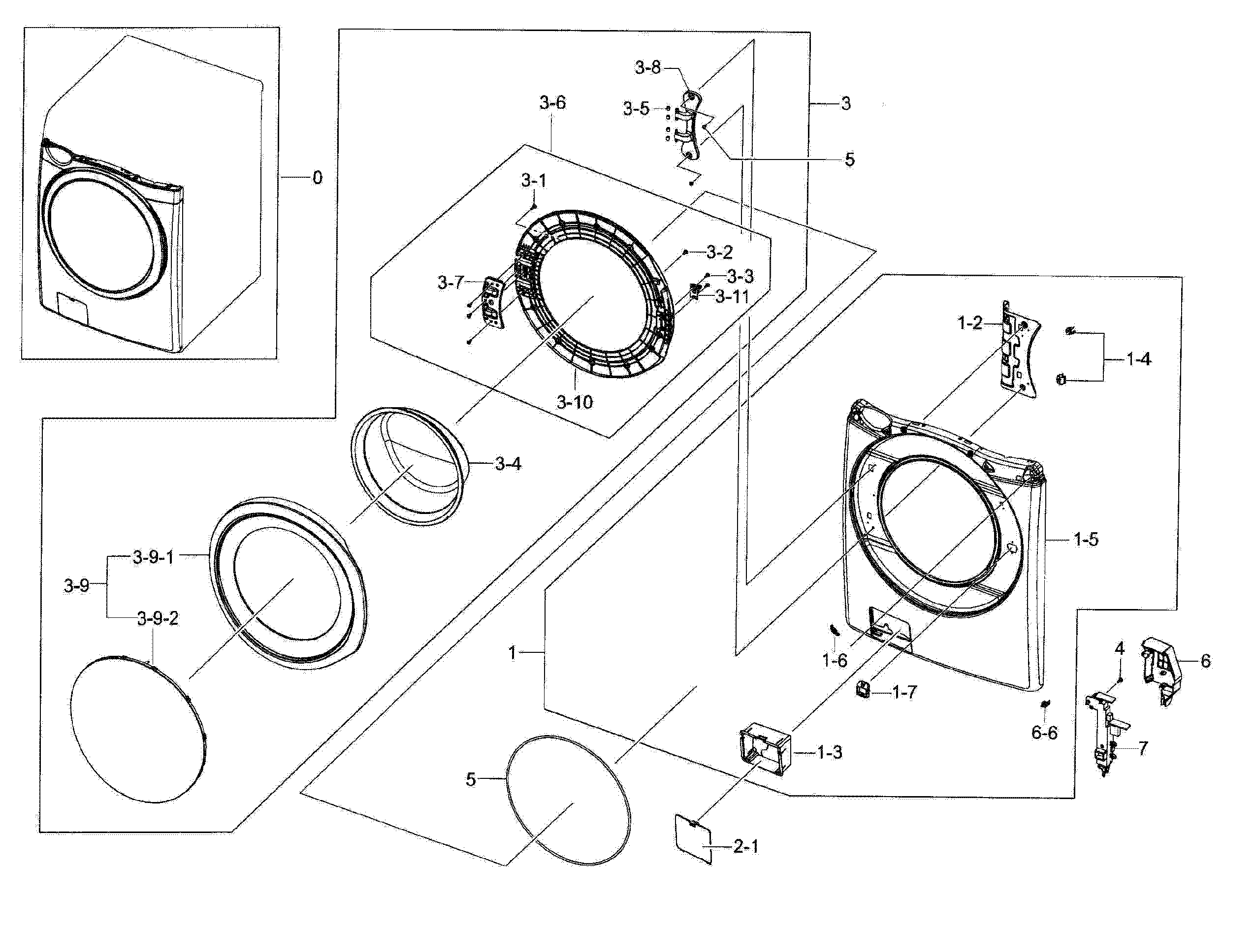 Samsung WF42H5200AW/A2-00 frame front & door diagram