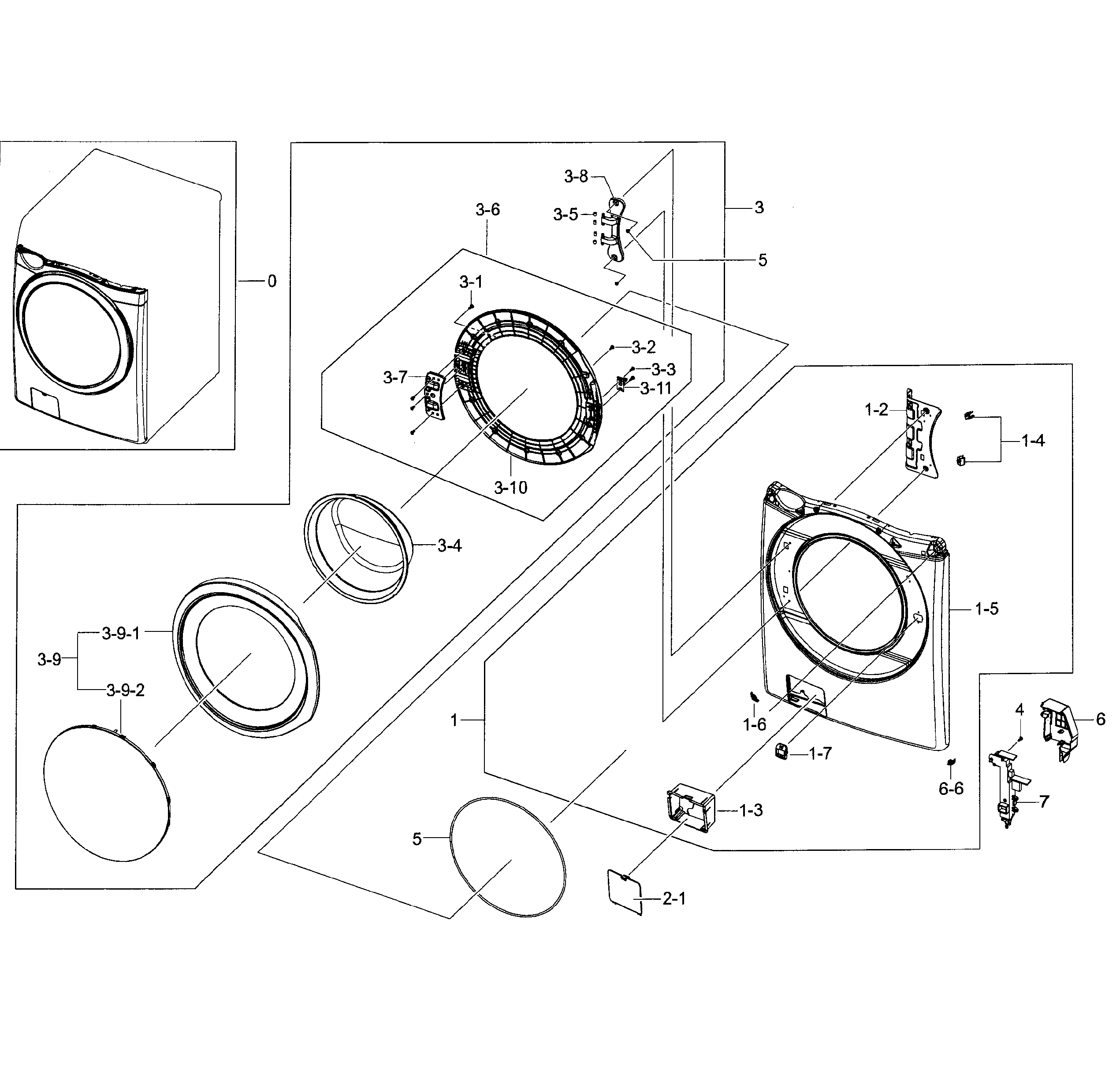 Samsung WF42H5400AF/A2-00 frame front & door diagram