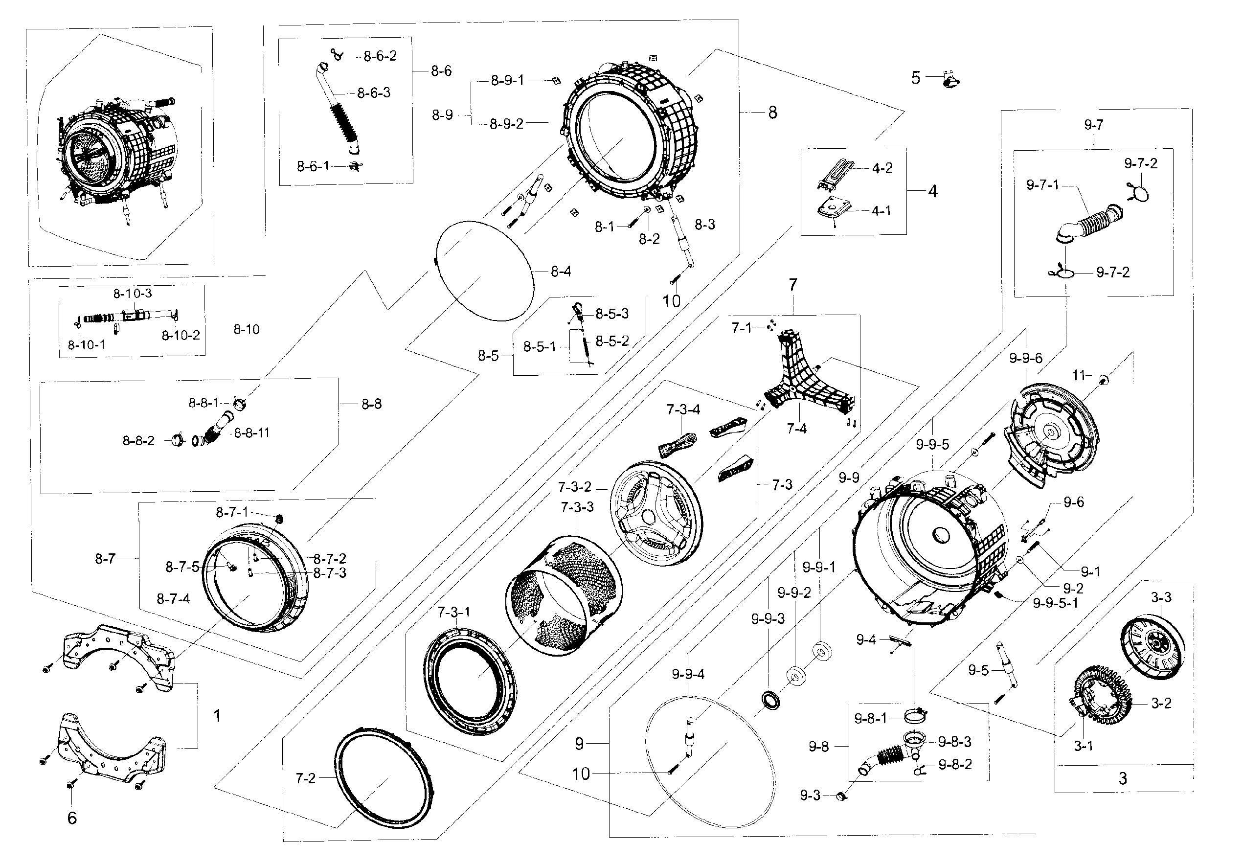 Samsung WF56H9100AG/A2-00 tub & drum diagram