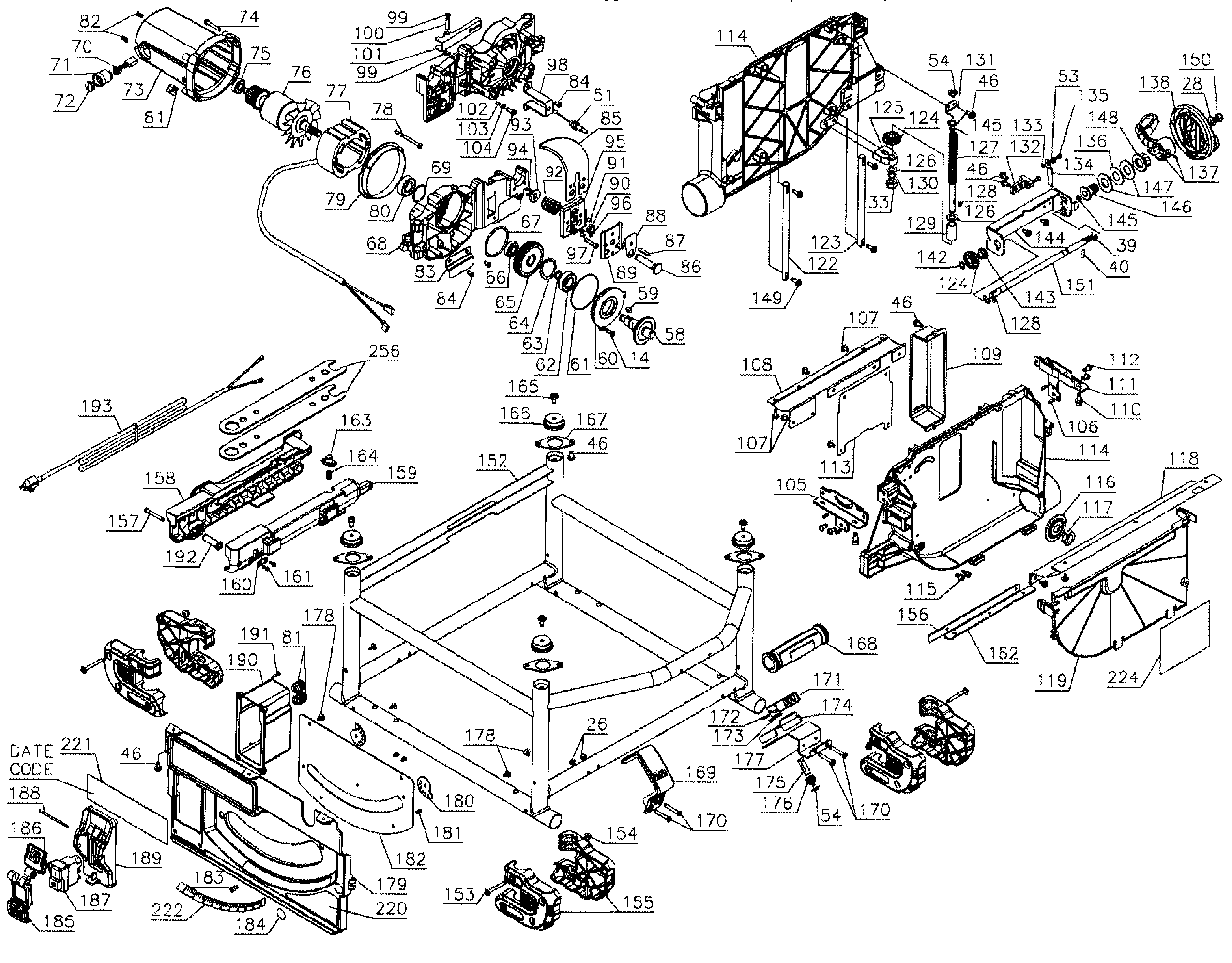 DeWalt DWE7490X TYPE 1 saw assy diagram