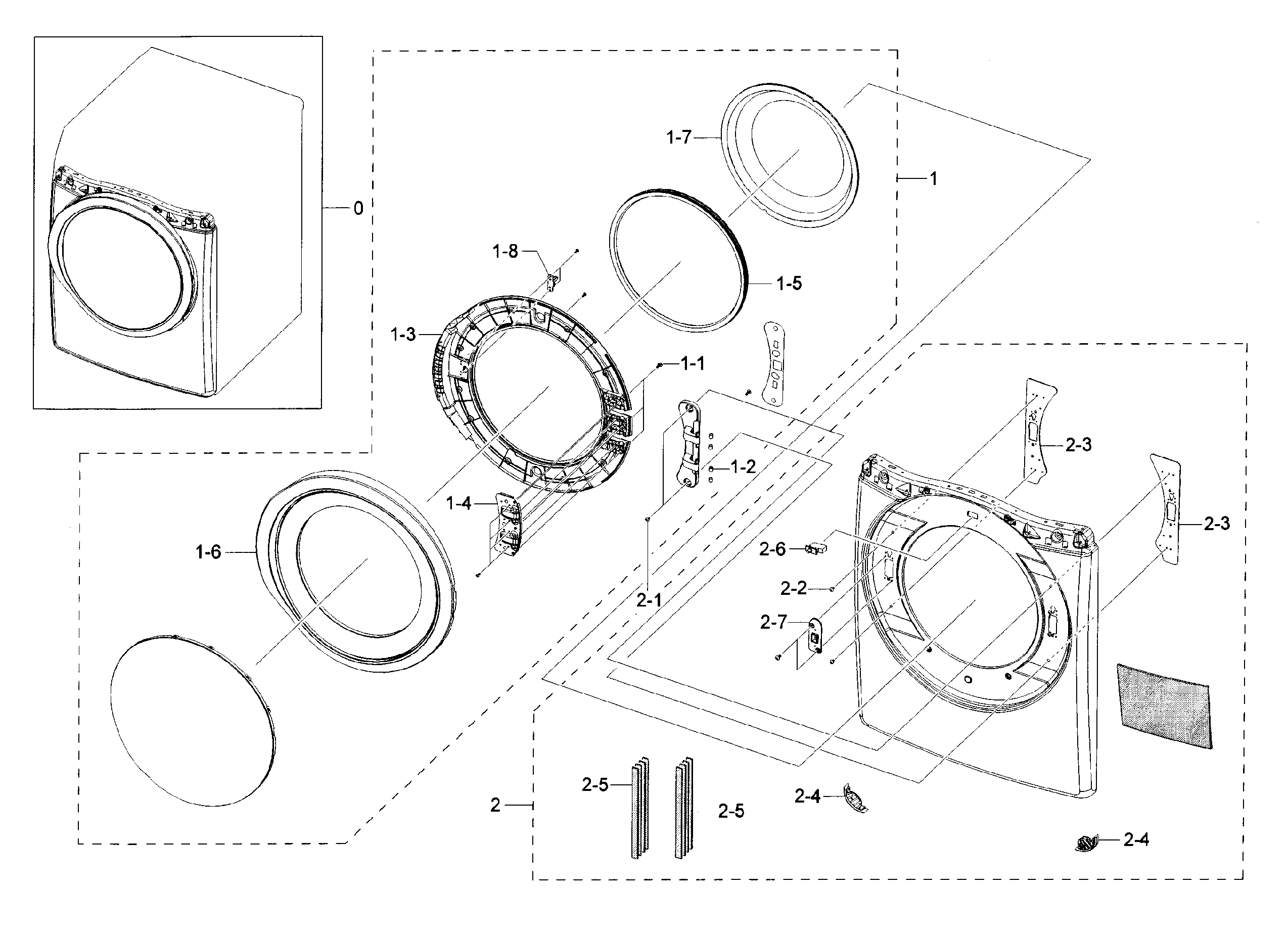 Samsung DV42H5200EF/A3-00 frame front & door diagram