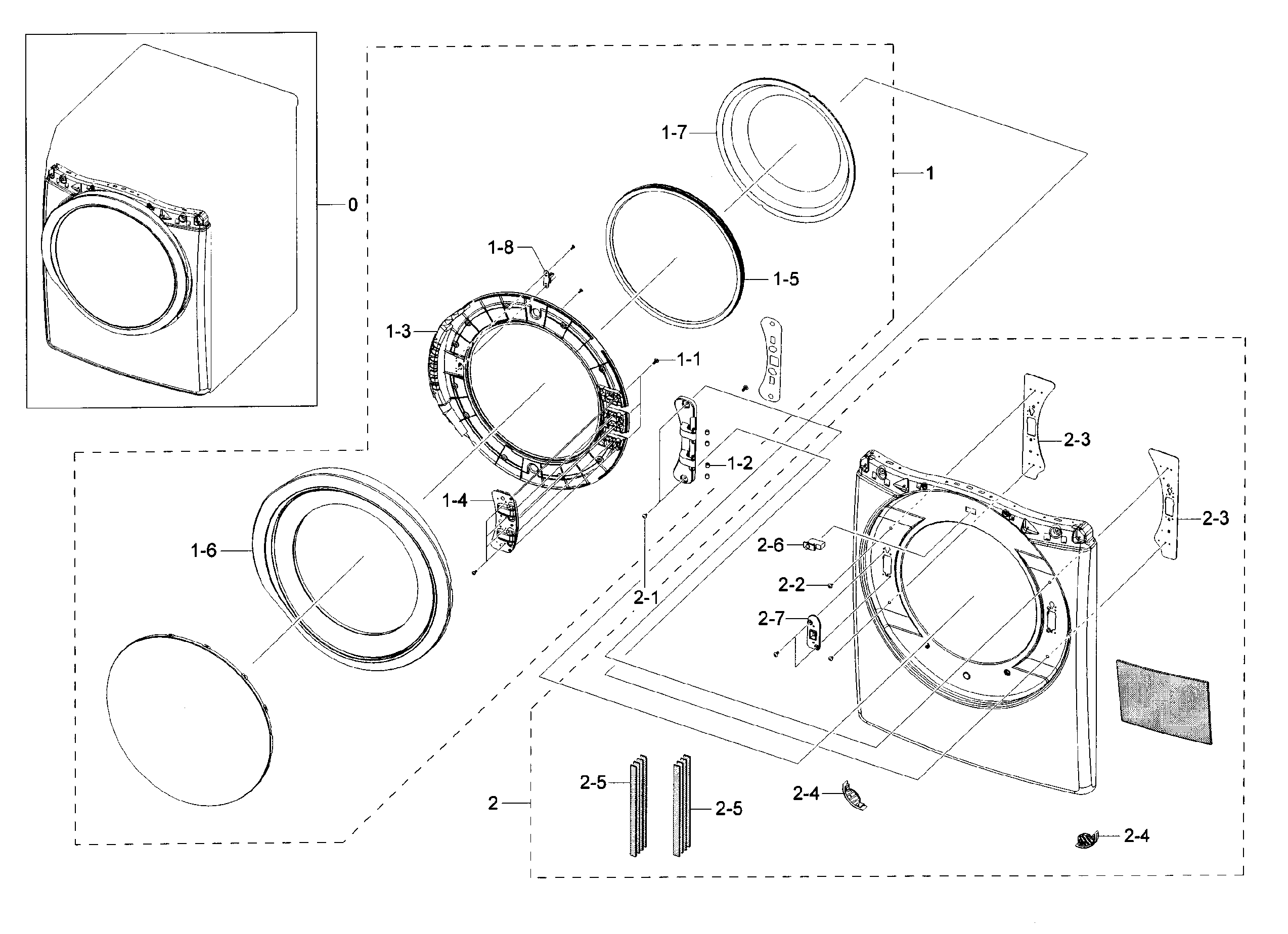 Samsung DV42H5000EW/A3-00 frame front & door diagram