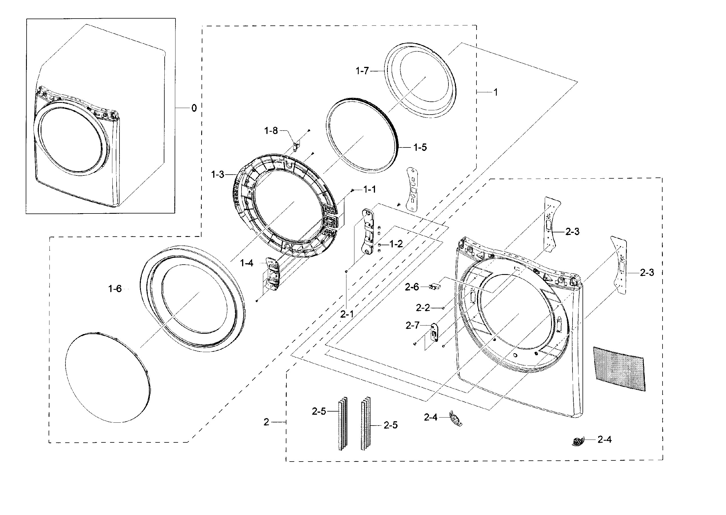 Samsung DV45H6300EW/A3-00 frame front & door diagram