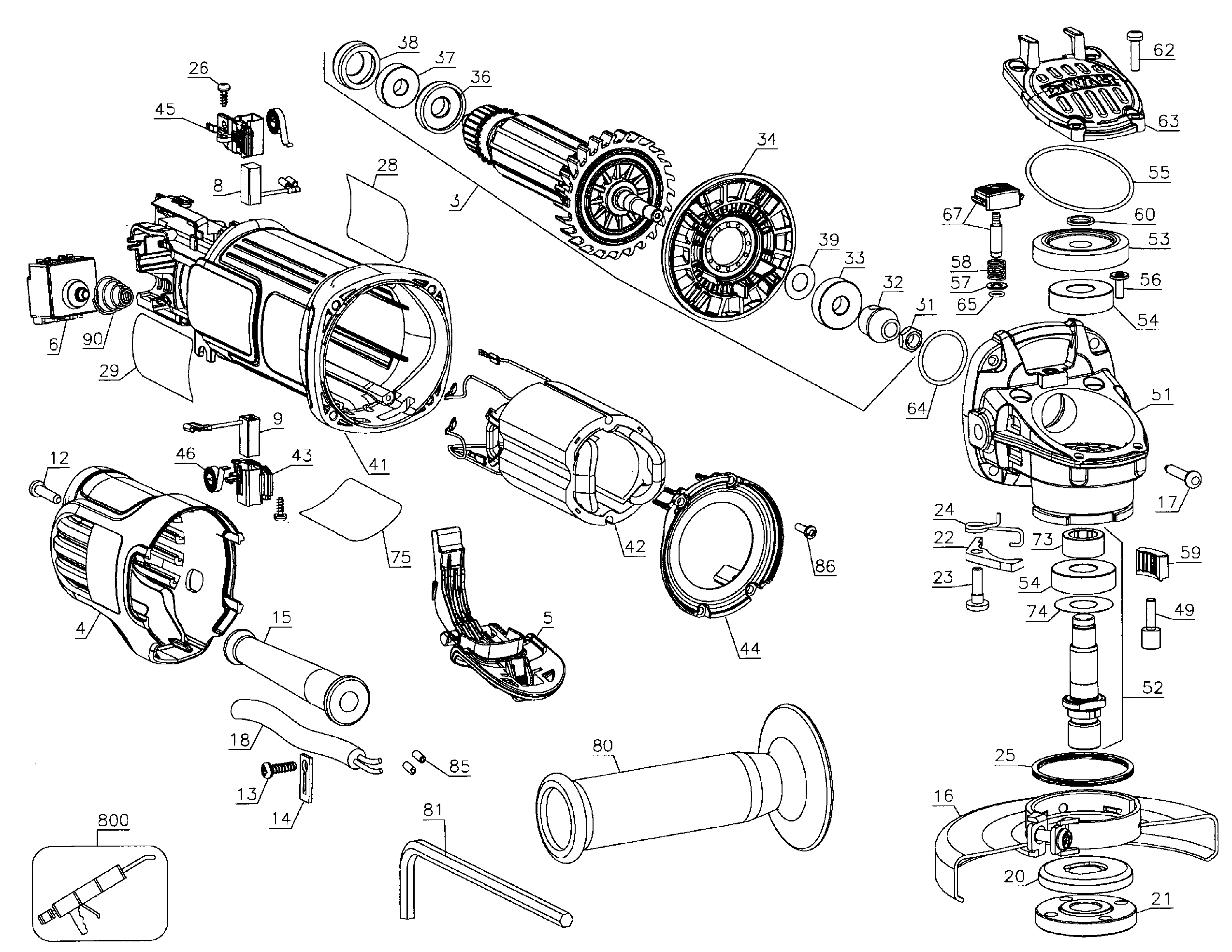 DeWalt DWE4120N TYPE 1 grinder assy diagram