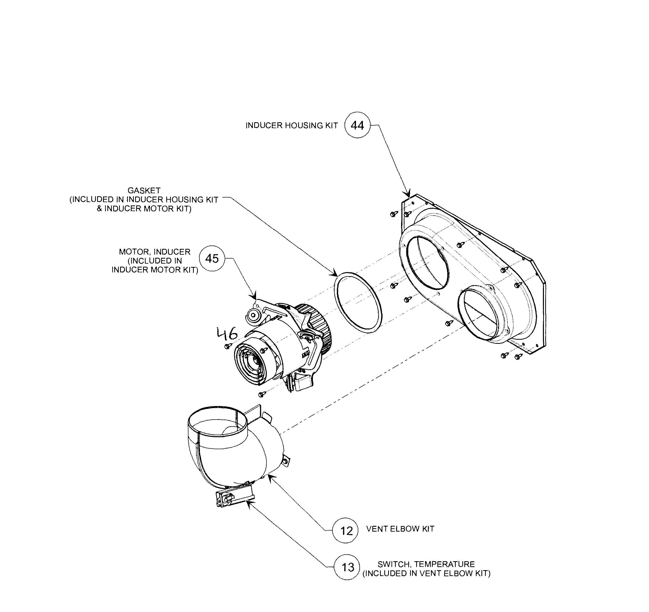 Carrier 58CVA070---16112 inducer & motor hsg diagram