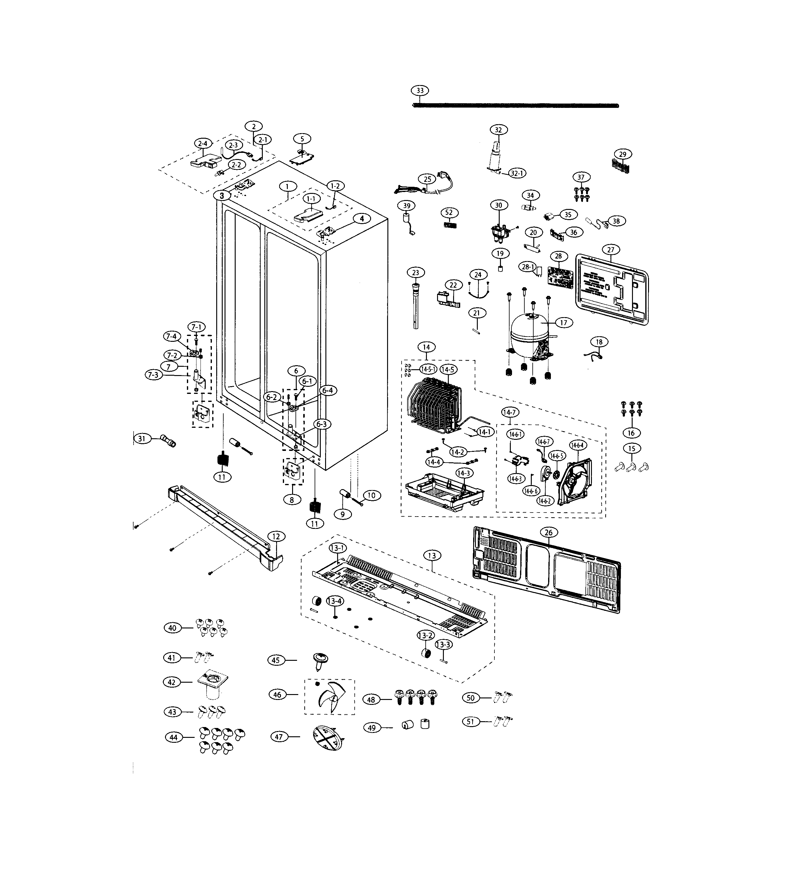 Samsung RS25H5000BC/AA-00 cabinet diagram
