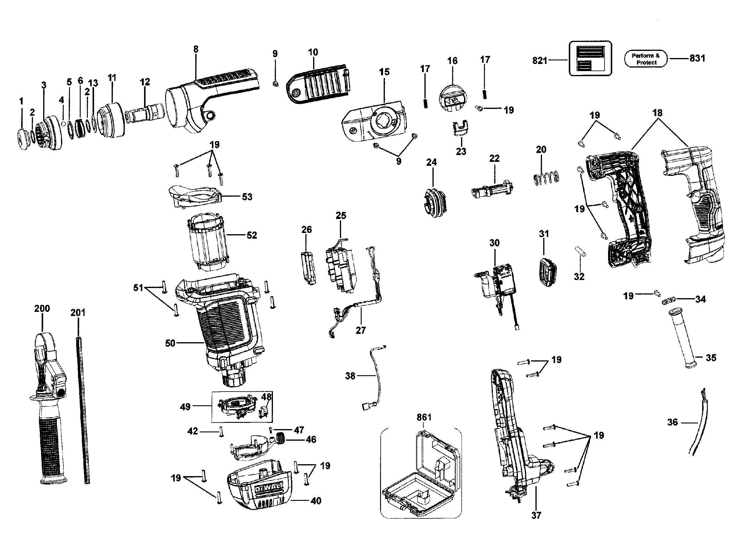 DeWalt D25413K TYPE 1 case assy diagram