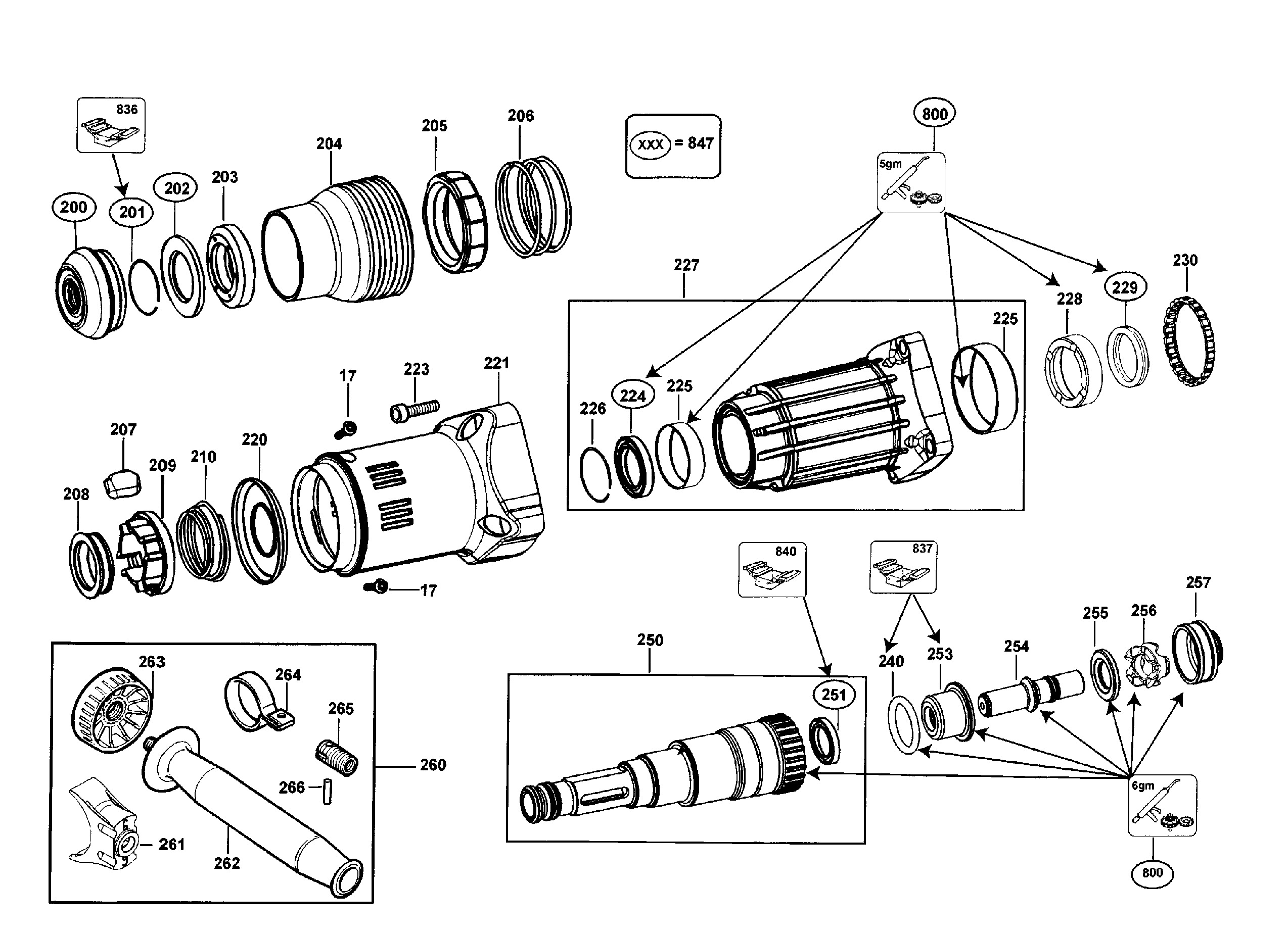 DeWalt D25721K TYPE 1 hammer assy 2 diagram
