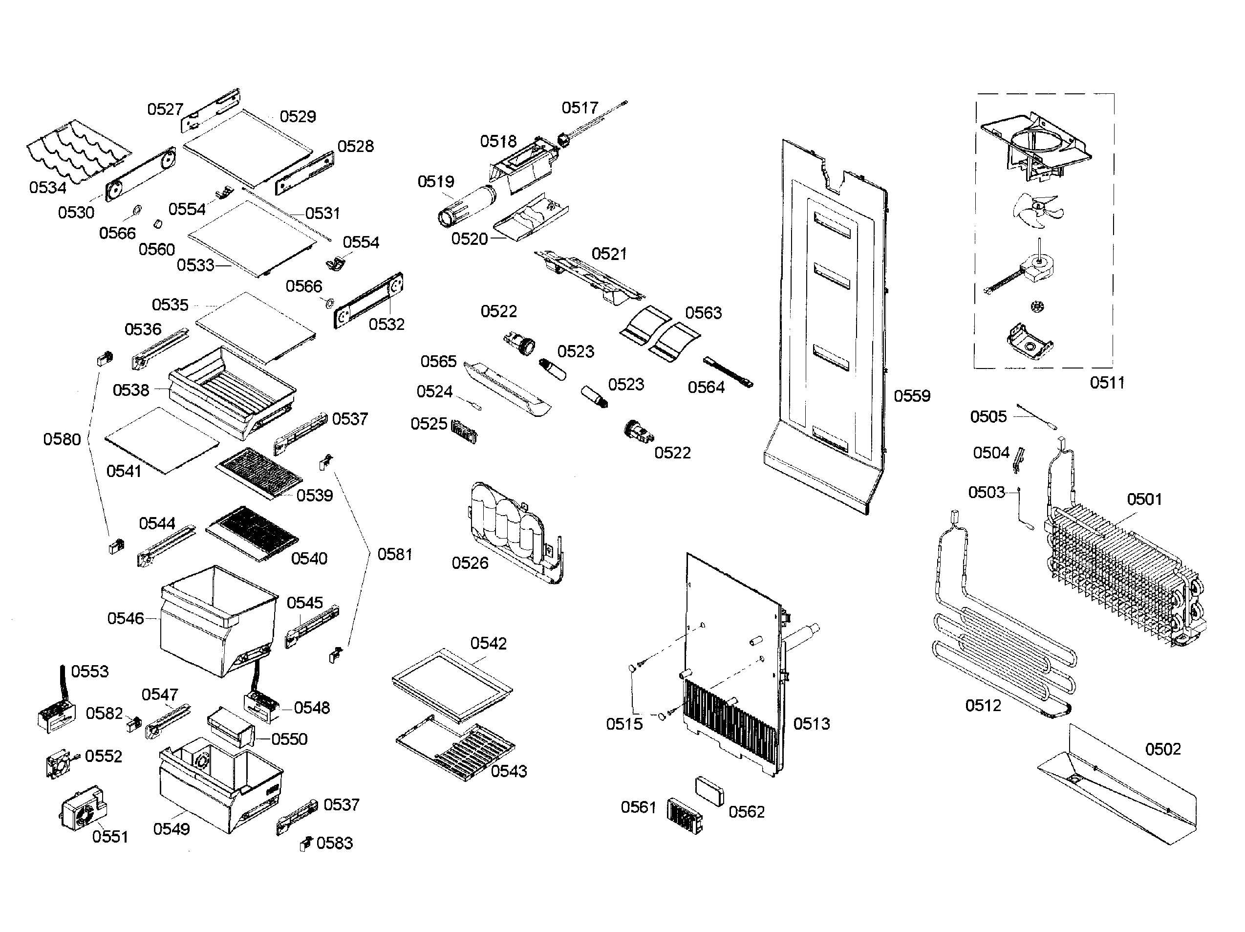 Bosch B22CS50SNB/03 refrigerator assy diagram