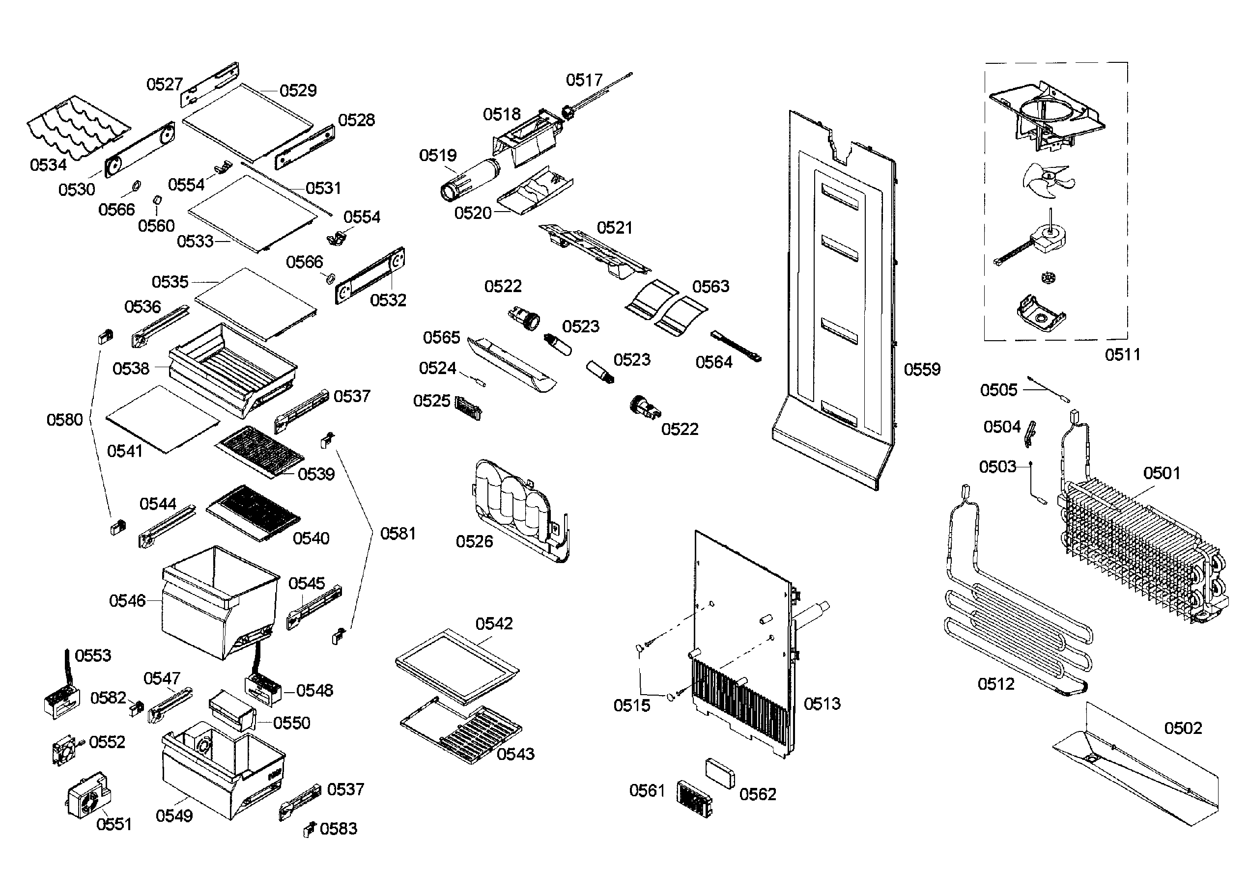 Bosch B22CS50SNW/02 refrigerator assy diagram