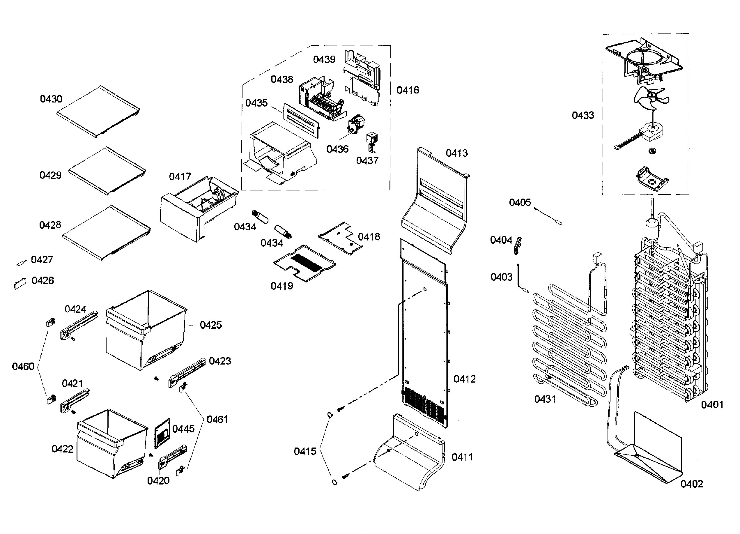 Bosch B22CS50SNW/04 freezer assy diagram