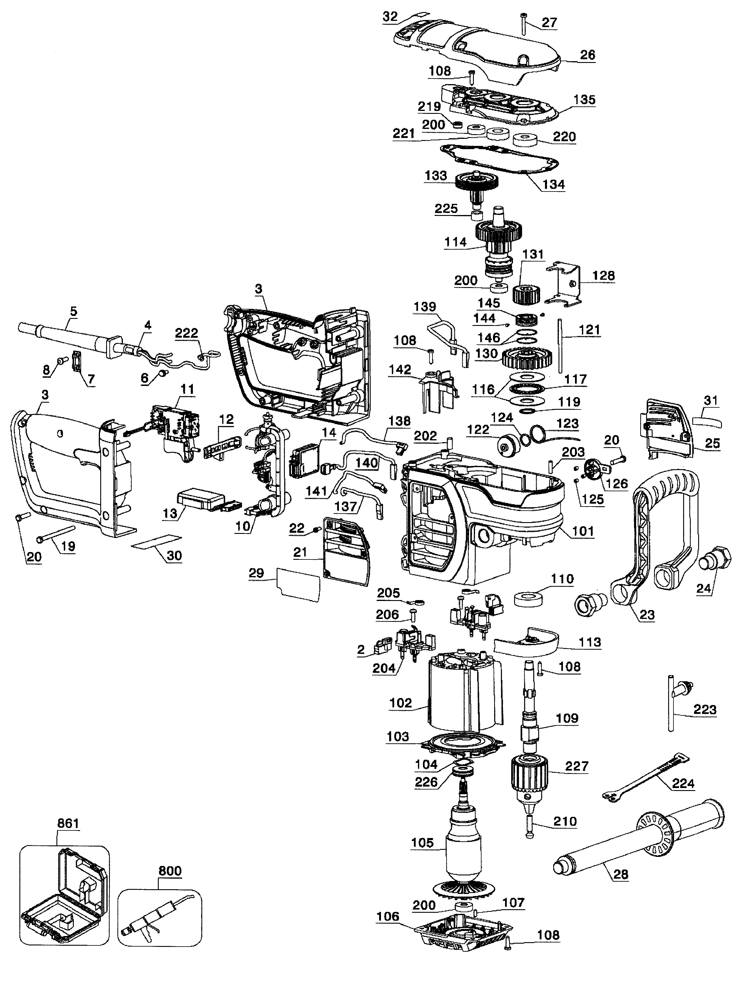 DeWalt DWD460 TYPE 1 drill assy diagram