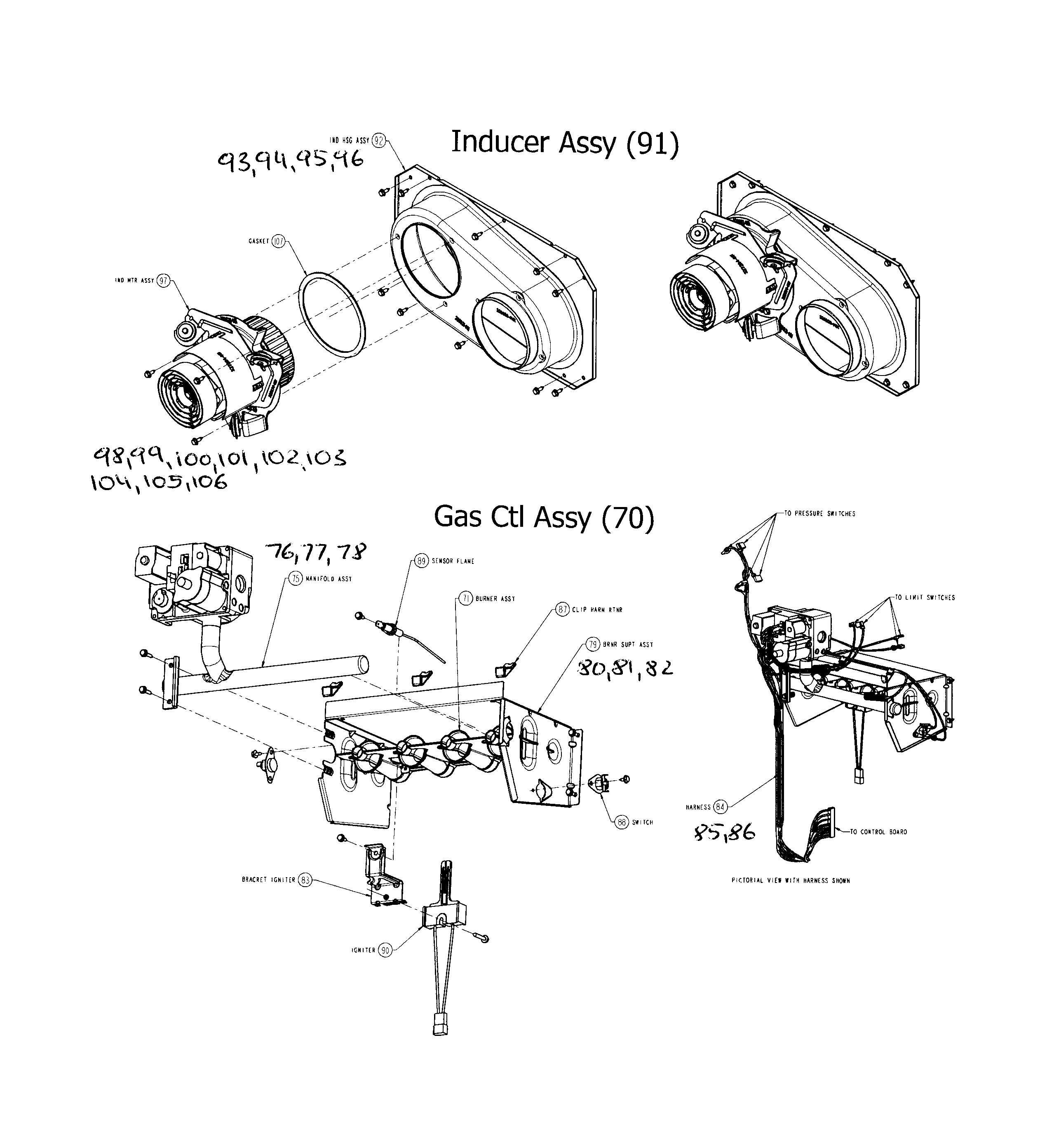 Carrier 58CVA110---10122 inducer & gas control diagram