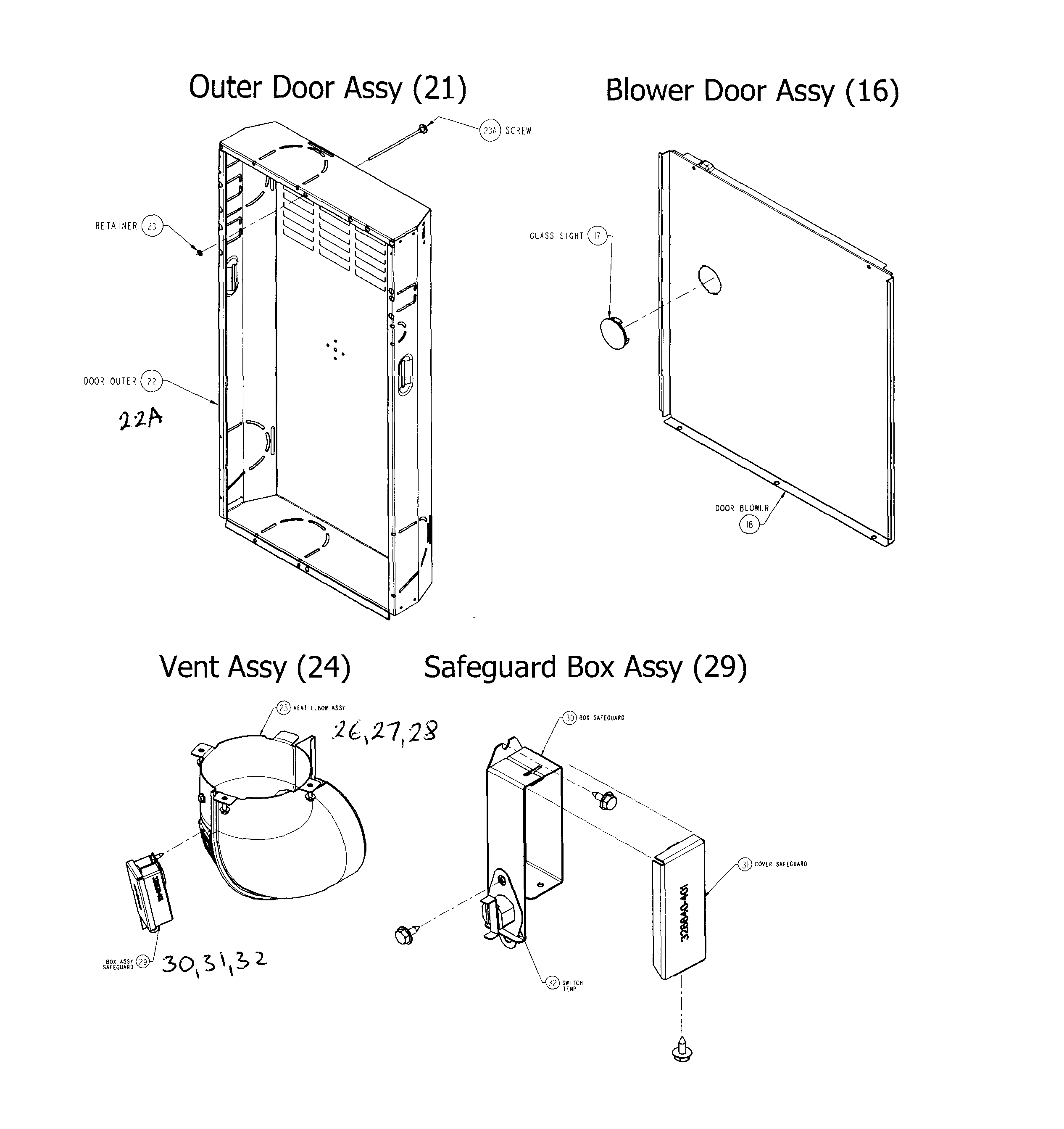 Carrier 58CVA110---11120 door,vent & safeguard assy diagram